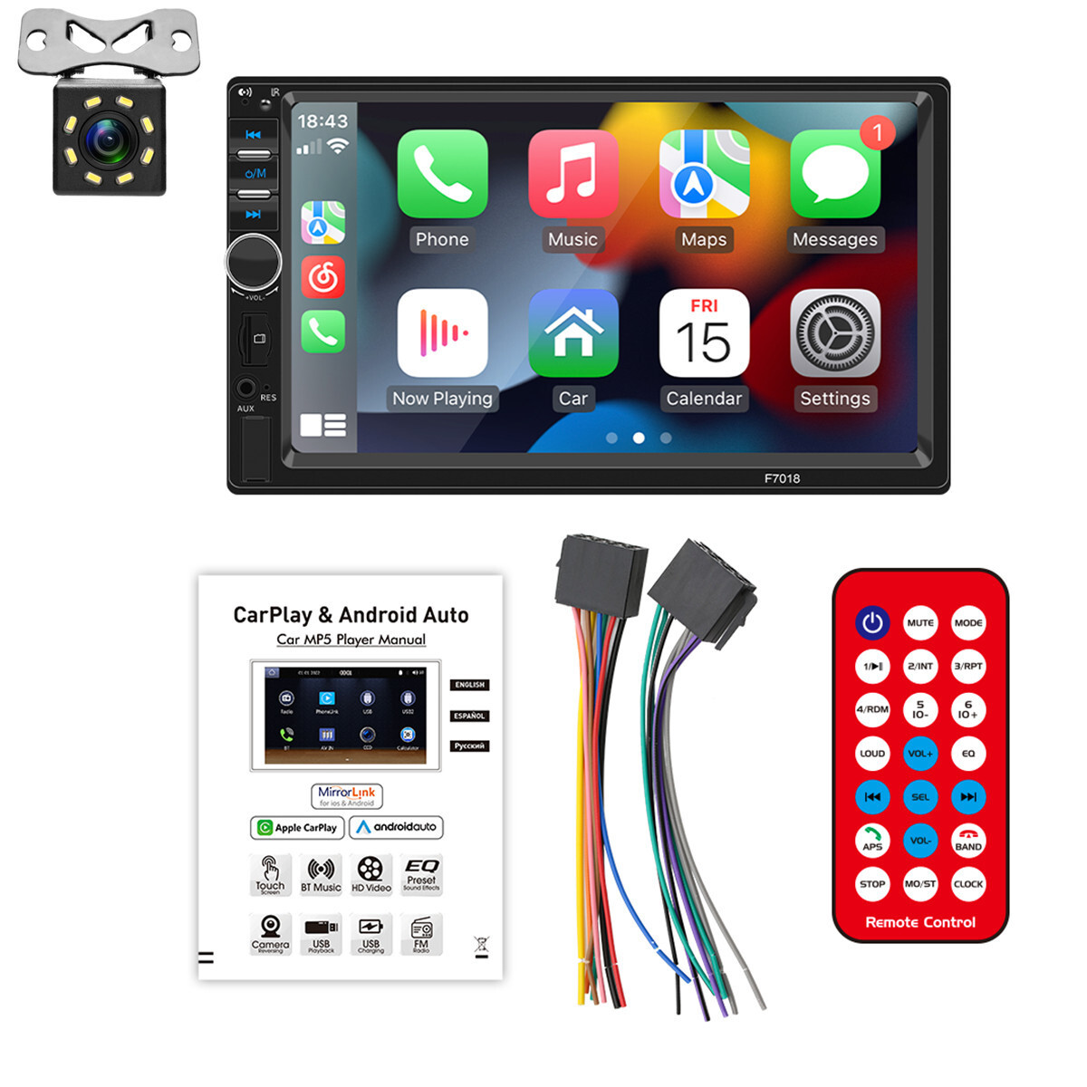 Double DIN Car Radio MP5 Player Touch Screen Bluetooth With 8LED Rear Camera Kit