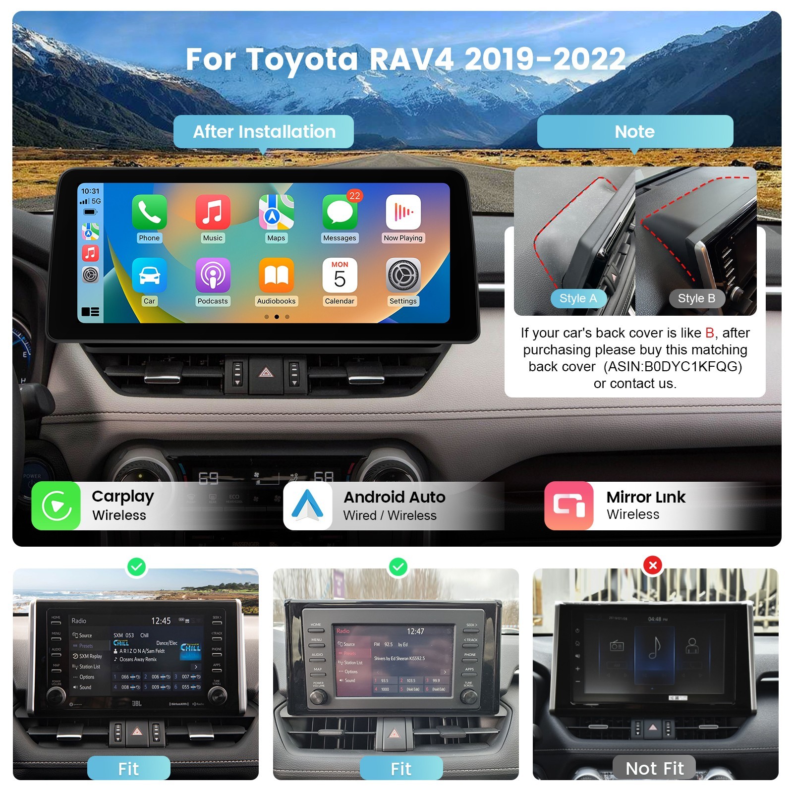 Roadanvi 12.3″ Android Radio for Toyota RAV4 2019-2022 WiFi Navigation GPS X12
