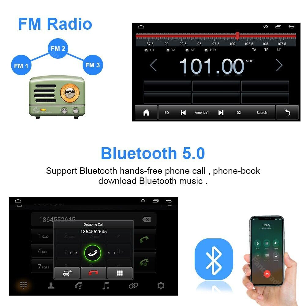 10 inch Double Din Car Stereo Radio Android 13 GPS Wifi Touch Screen MP5 Carplay