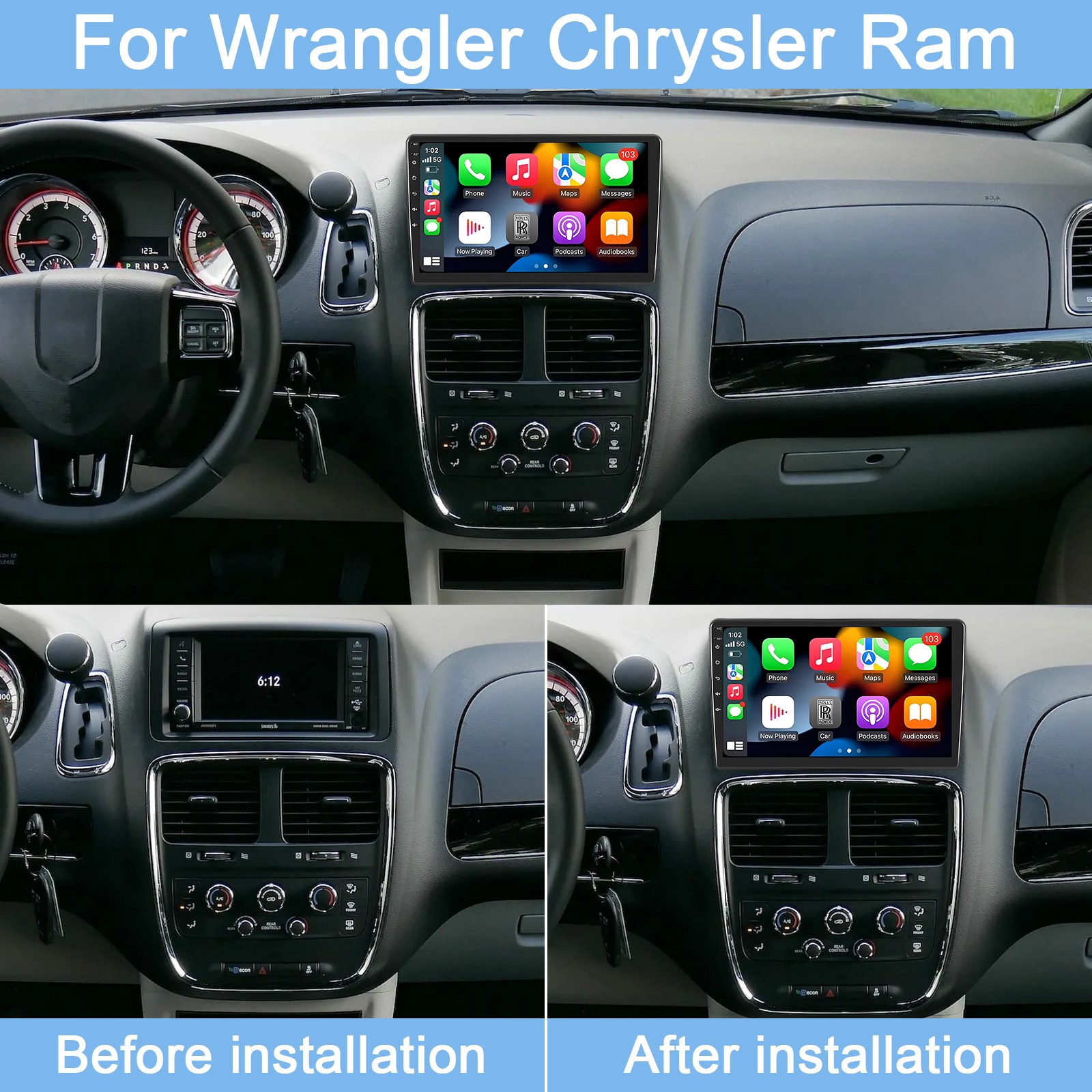 Android 13 GPS Carplay Car Stereo Radio For Jeep Wrangler Chrysler Dodge Ram+CAM