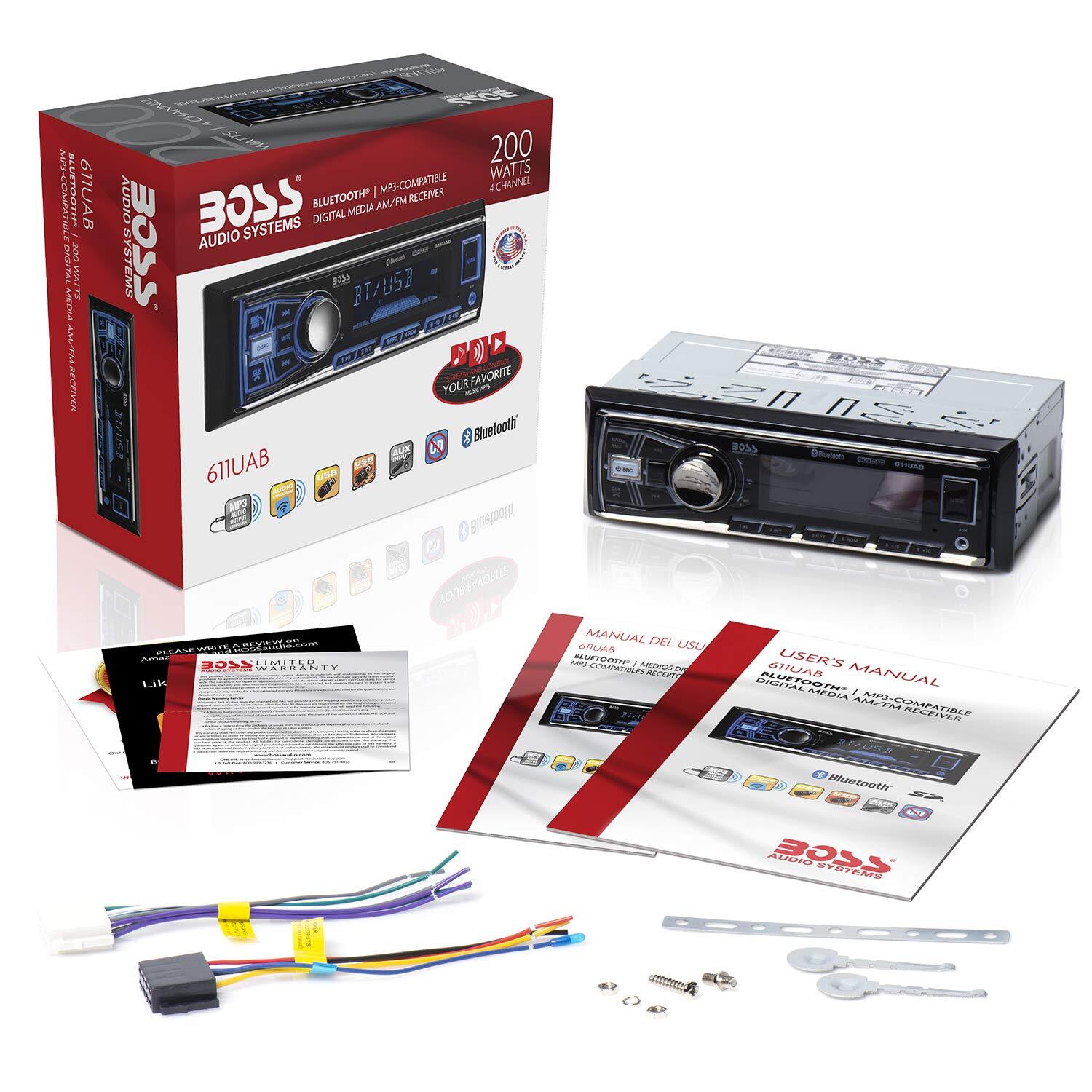 BOSS Audio Single DIN Bluetooth Receiver USB Aux AM FM Radio 50W x 4 Channels