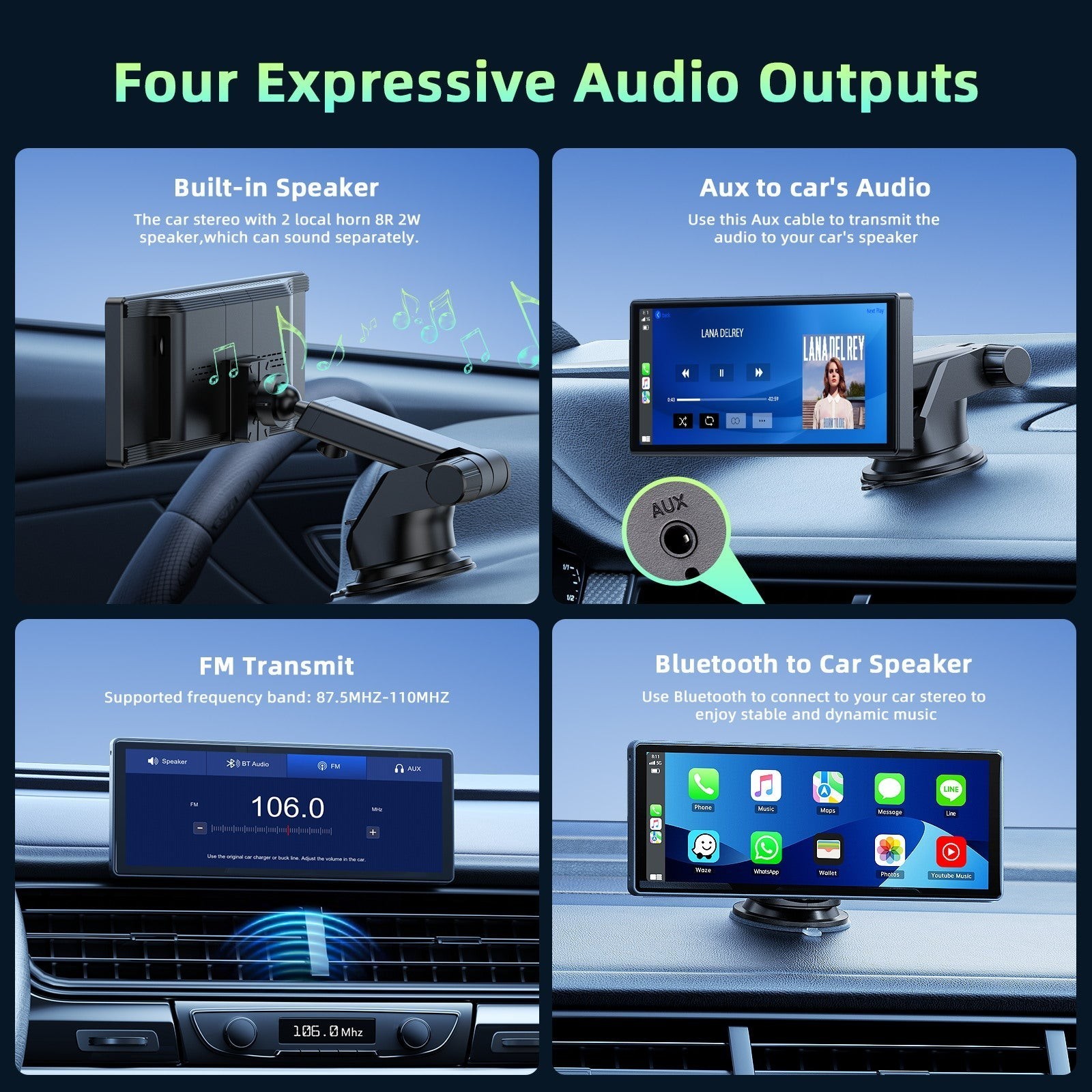 10.26″ Car Stereo Radio Portable Wireless Apple CarPlay Android Auto TouchScreen