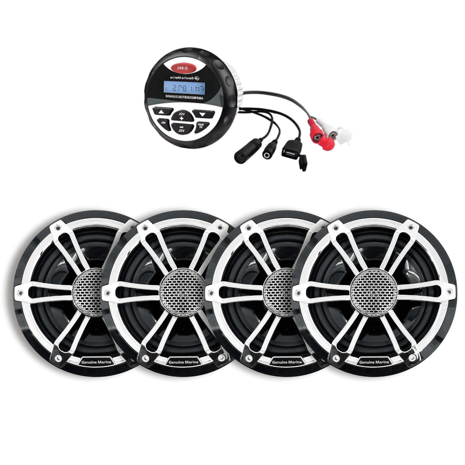 Marine Audio Package w/ Waterproof Bluetooth Stereo Receiver and Boat Speakers