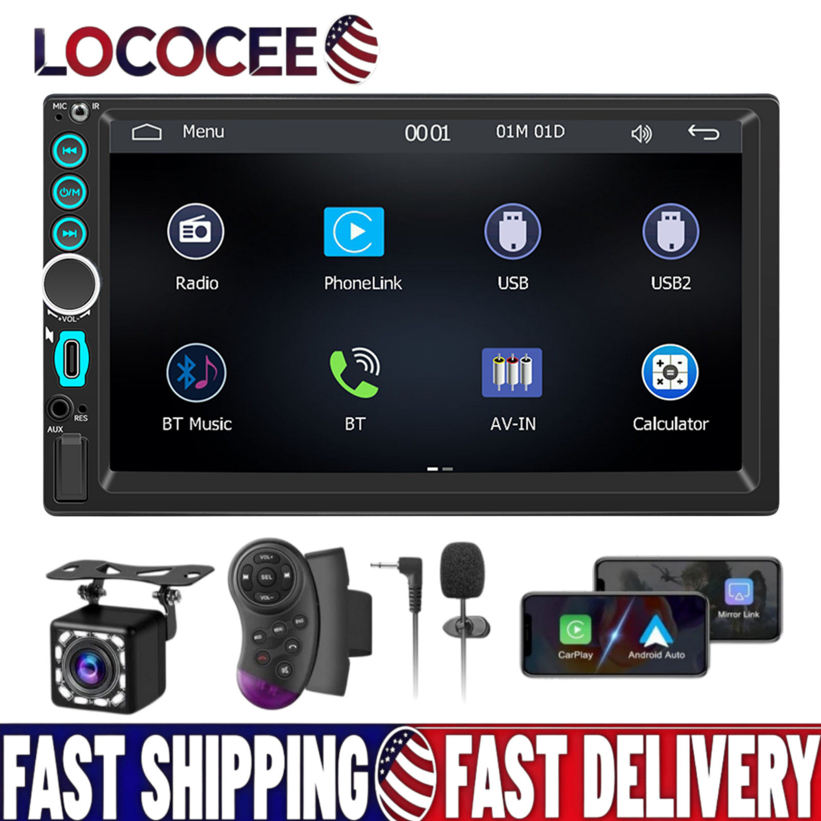 DUAL 2-DIN 7″ TOUCHSCREEN CAR STEREO WITH BLUETOOTH, APPLE/ANDROID CARPLAY US
