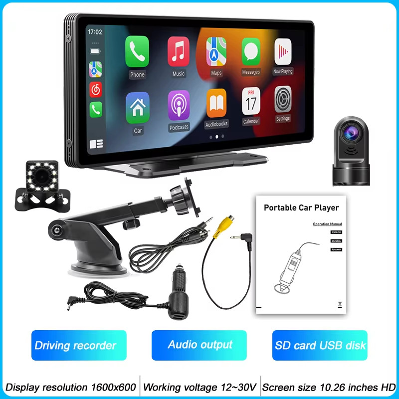10.26″ Portable MP5 Multimedia Player with Wireless CarPlay and HD Rear Camera