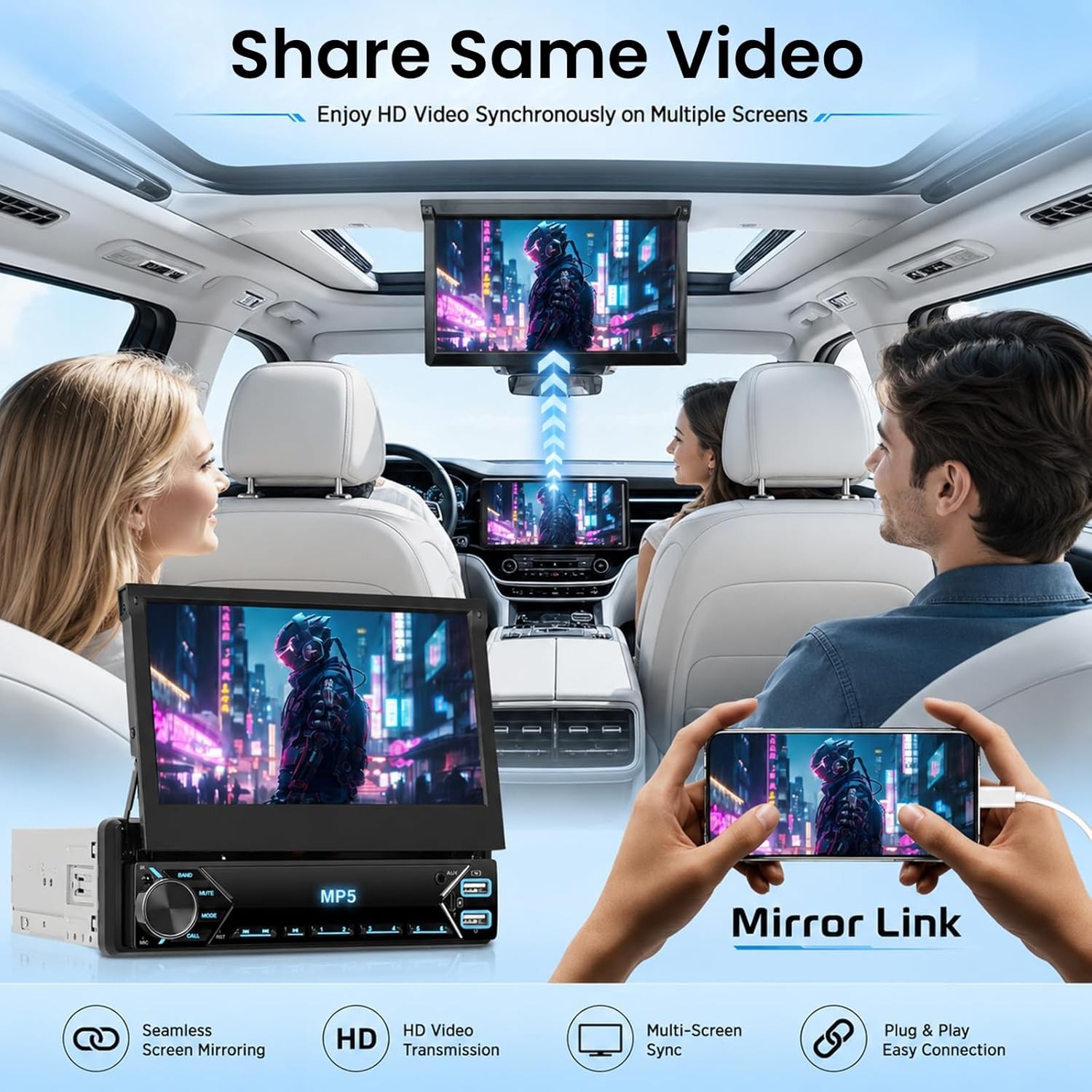 7″ Car Stereo Radio Single 1 Din Flip Out Touch Screen MP5 Player USB Bluetooth
