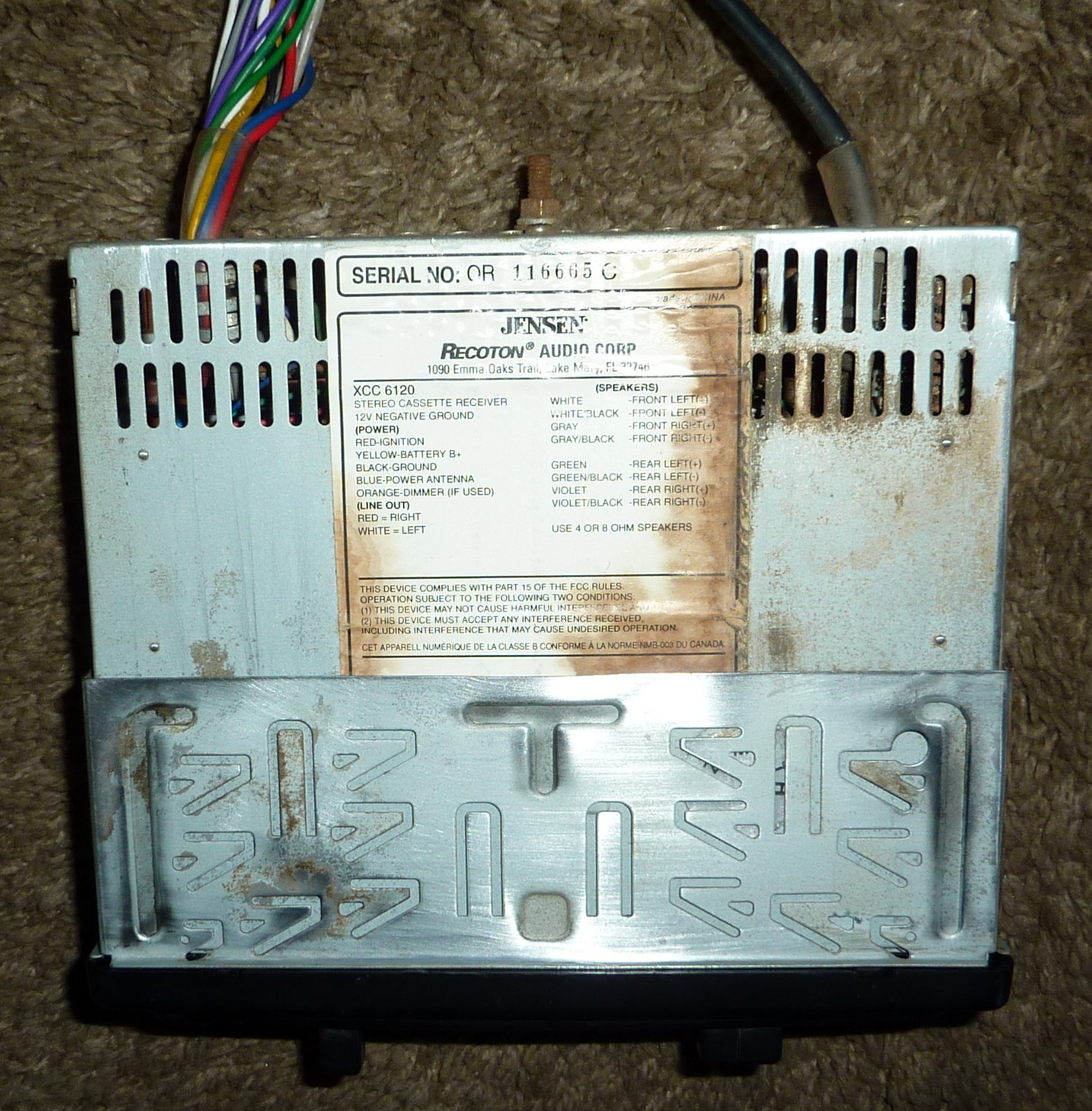Jensen CDC Controller XCC6120 Car AM/FM Stereo Cassette Receiver
