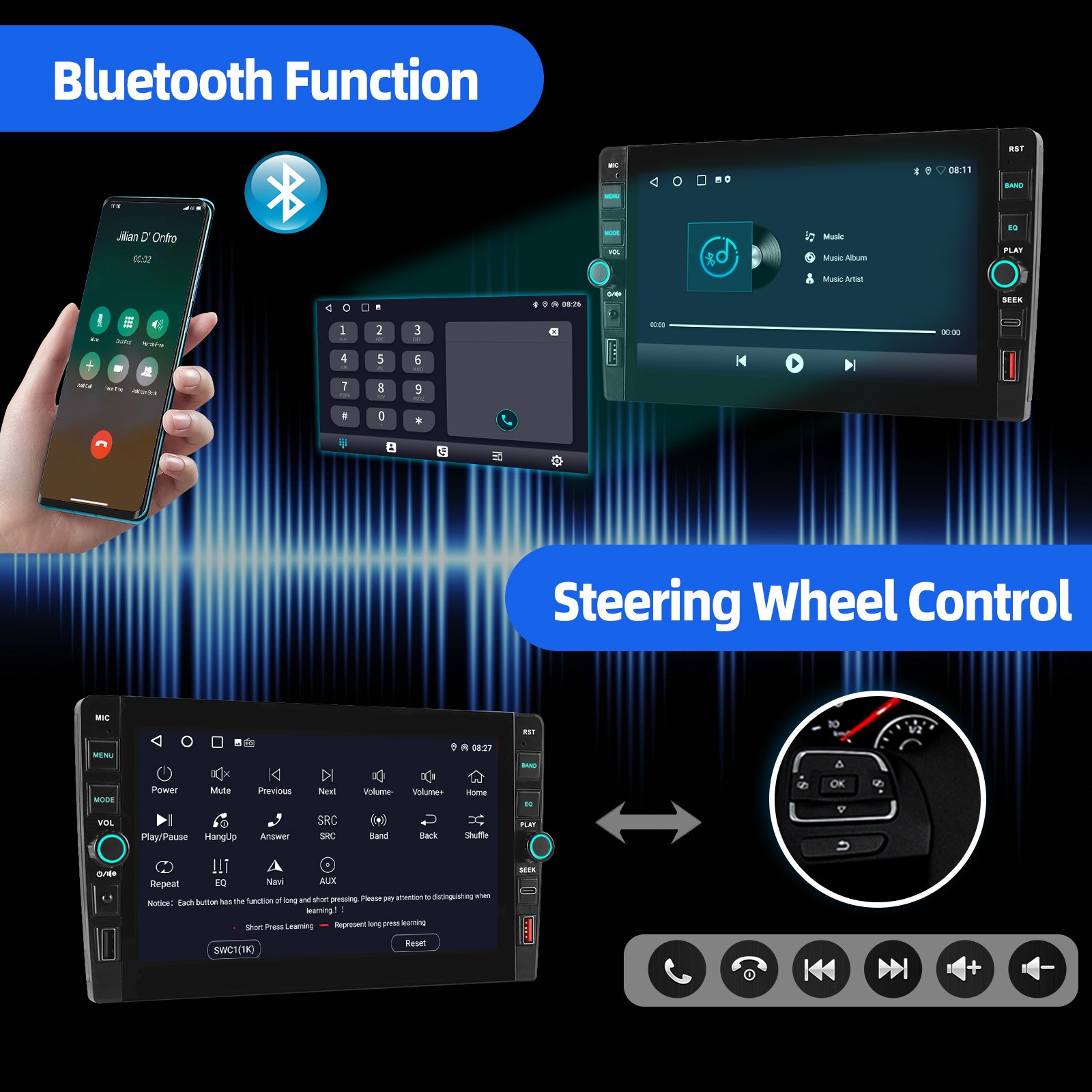 8″ Android 15 Car Stereo Radio 2DIN 4+64GB GPS Navi USB WiFi Carplay SWC BT+AHD