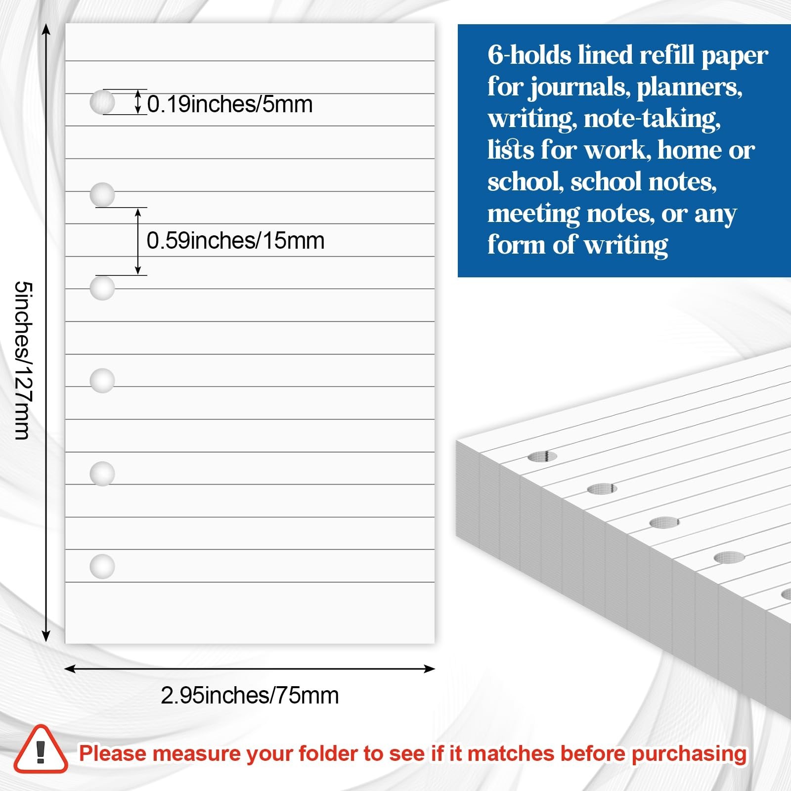 6 Hole Mini Lined Paper Refill 200 Sheets 3×5 Inch Planner Filler Loose Leaf