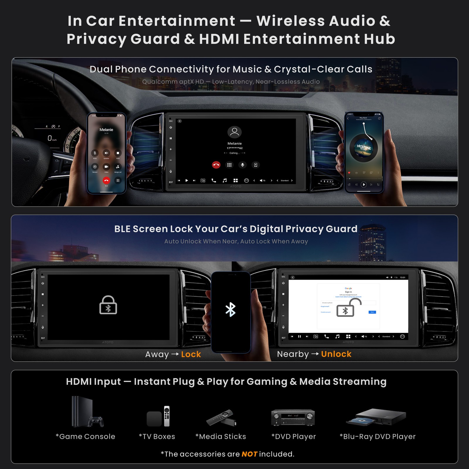 ATOTO X10 7in 2DIN AI Android Car Stereo Wireless Carplay 8G+128G Navi GPS