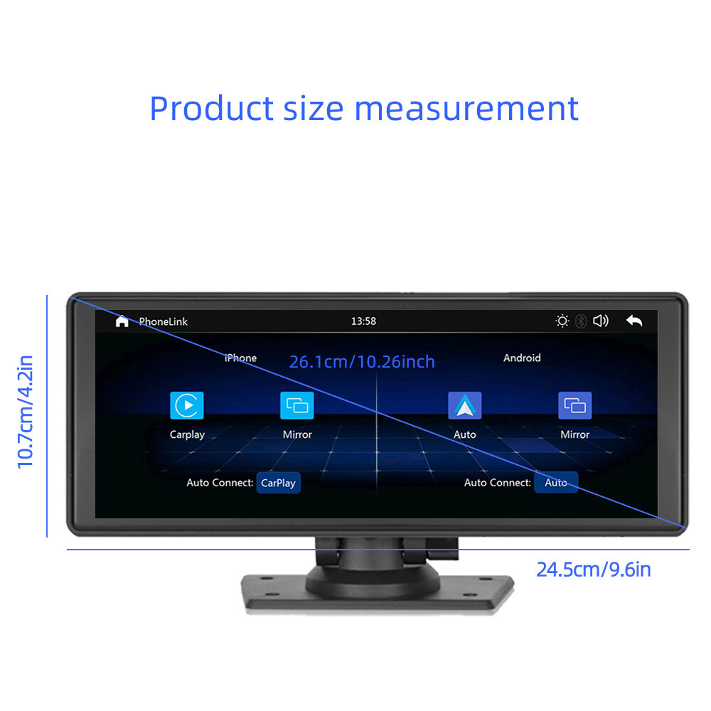 10.26″ Portable Car Stereo Radio IPS Touch Screen Wireless CarPlay Bluetooth FM