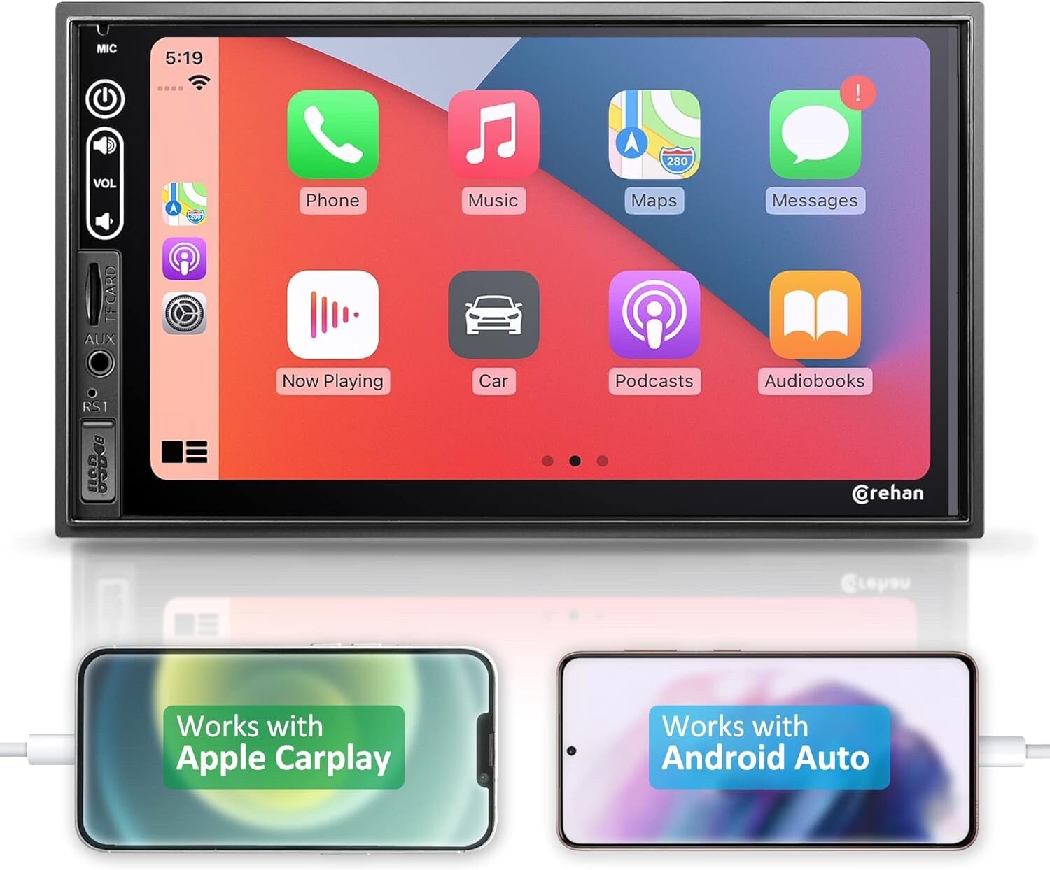 Double Din 7″ Car Stereo Android/Apple Carplay Radio Touch Screen Player