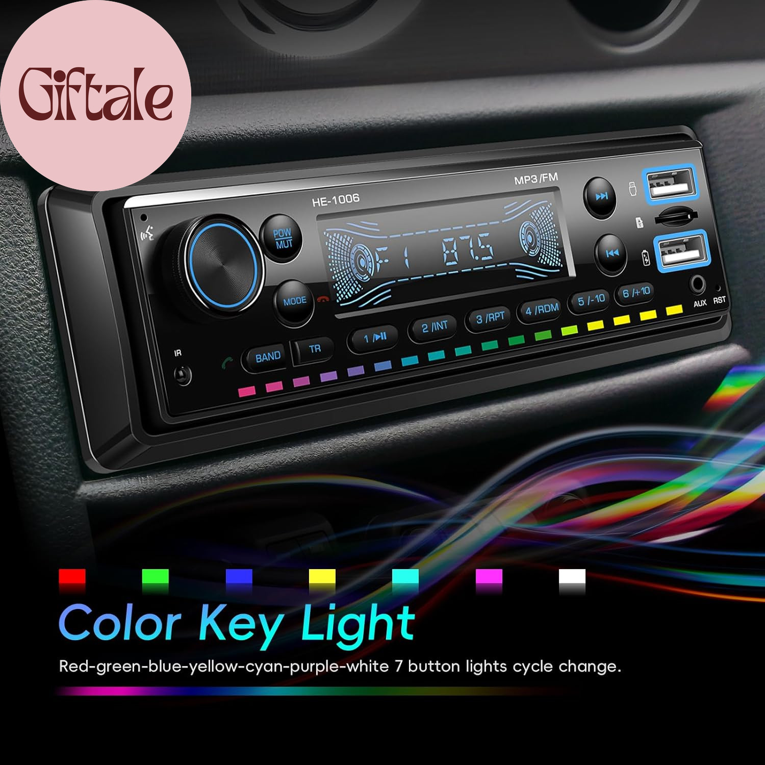 Single DIN Bluetooth Car Stereo FM Radio MP3 Player with 64GB TF Card