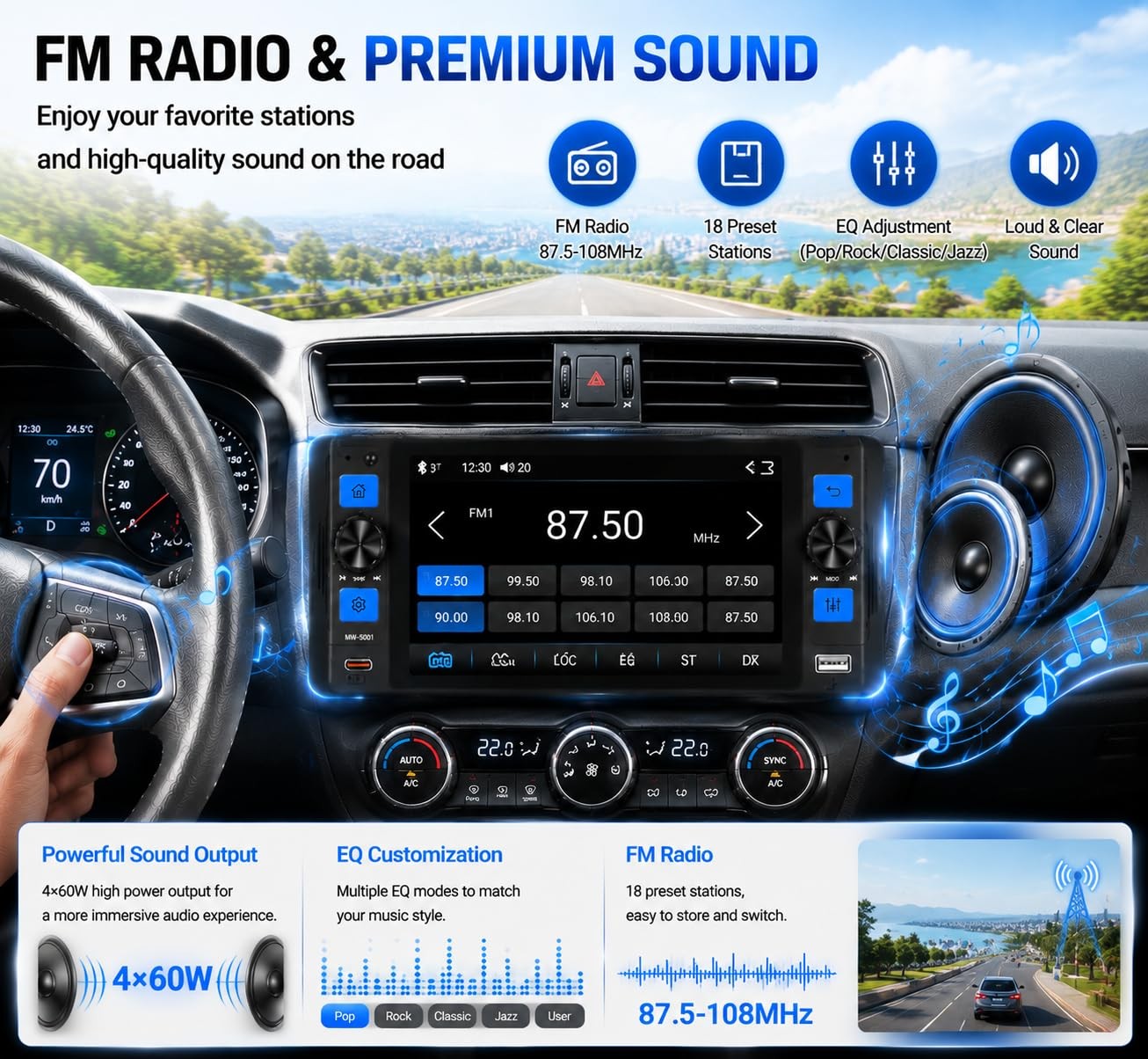 Single Din Car Stereo with Wireless Apple CarPlay, 5″ Touchscreen Car Radio |…