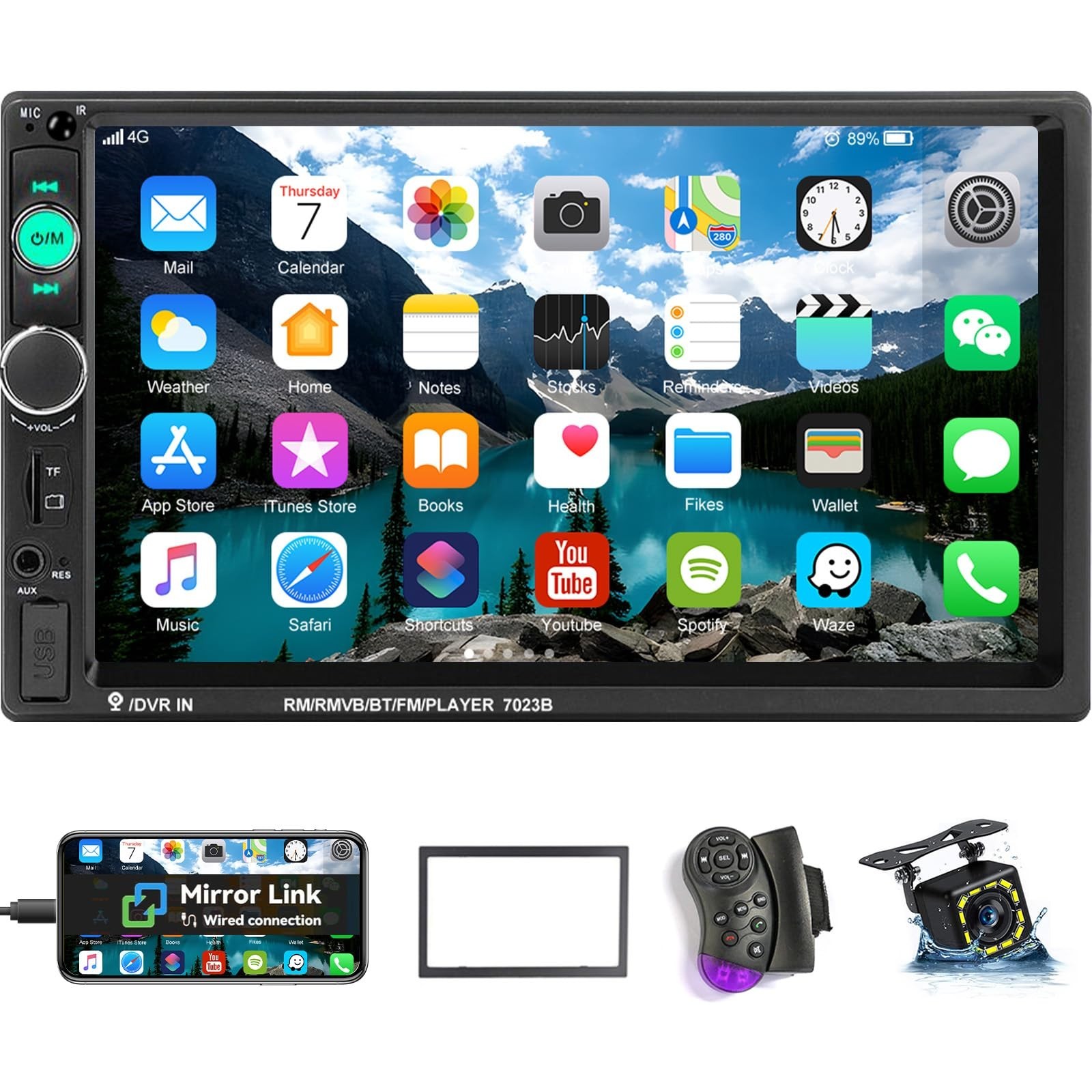 7″ Double Din Car Stereo Touch Screen Radio Bluetooth MP5 Player Backup Camera A