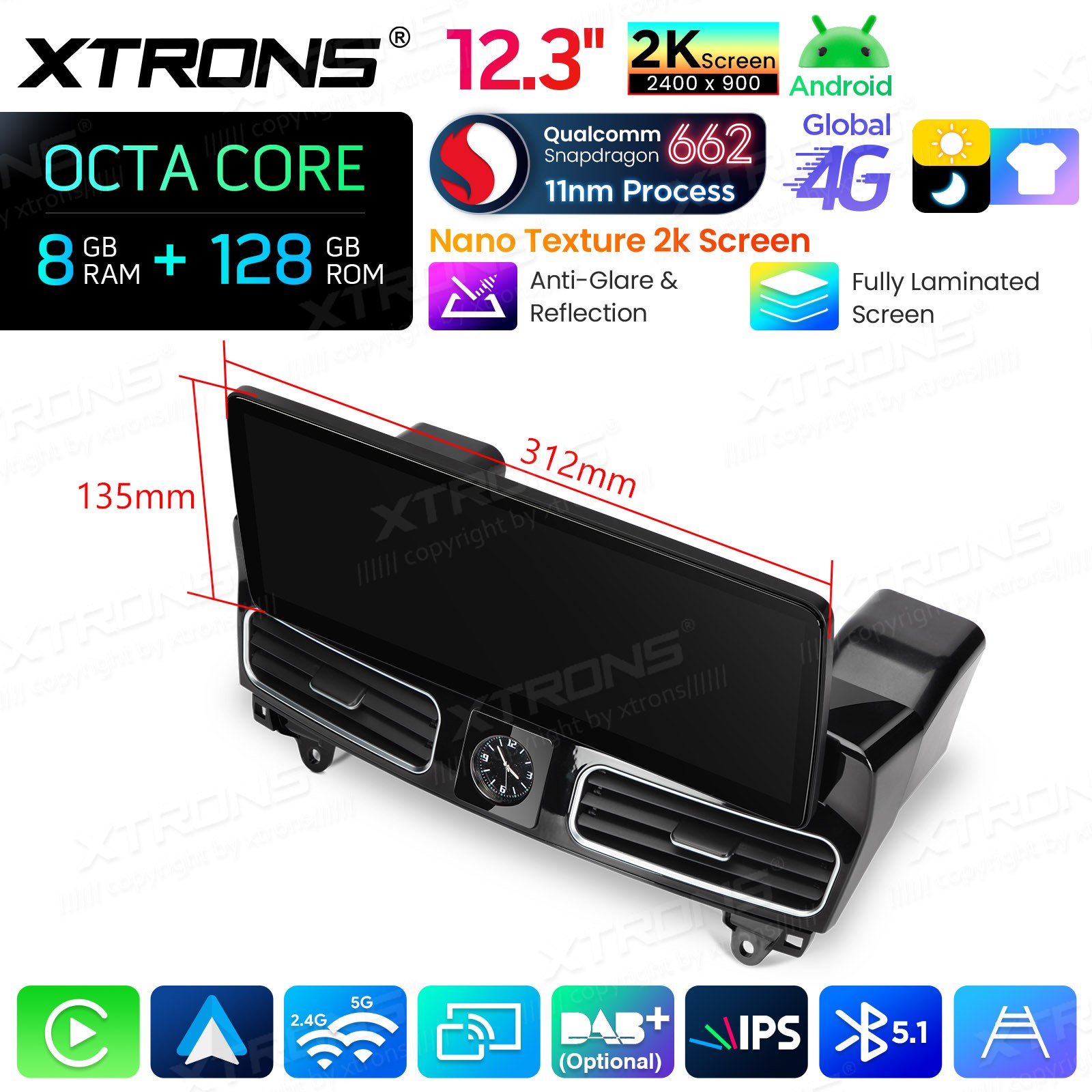 12.3″ Android 14 GPS Navigation for Mercedes ML W166 GL X166 8GB 128GB 2K Screen