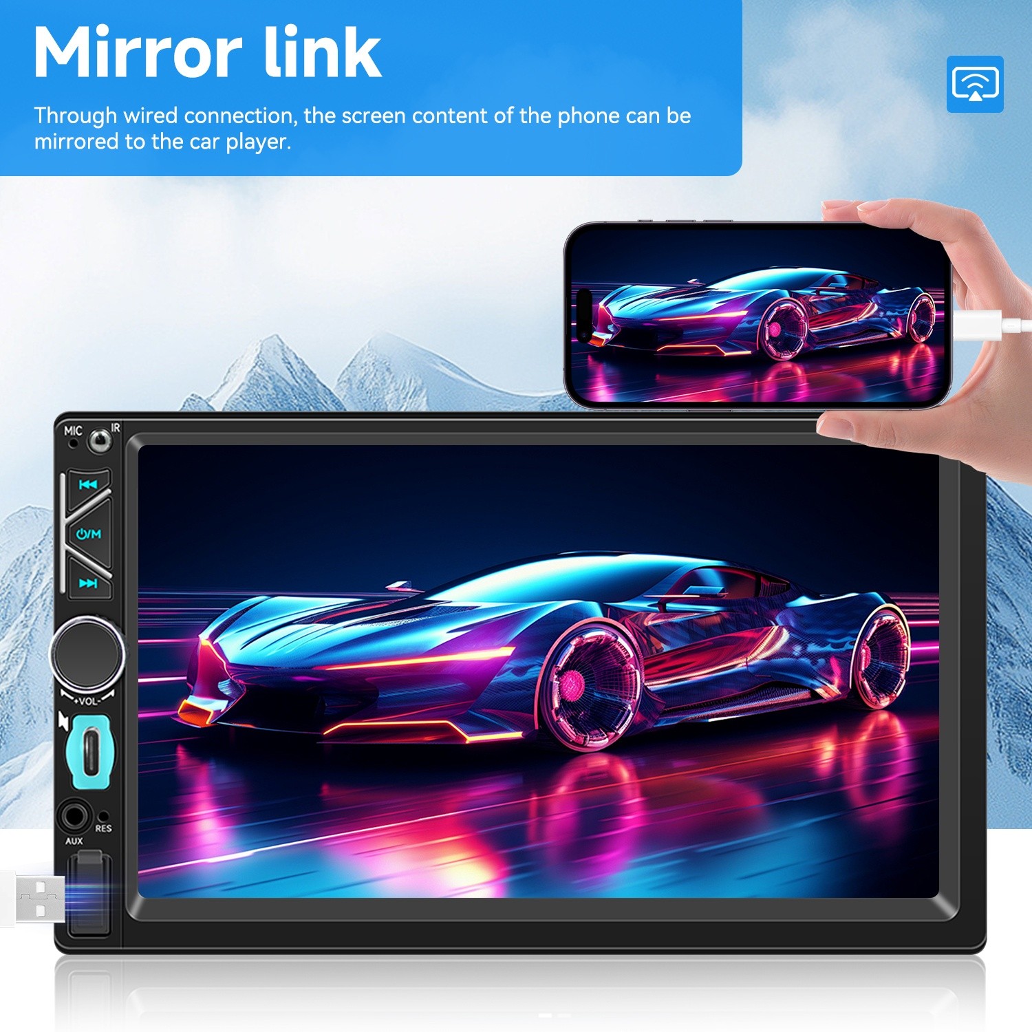 Double Din 7″ Touch Screen Stereo Bluetooth Radio Car Apple/Android Carplay GPS