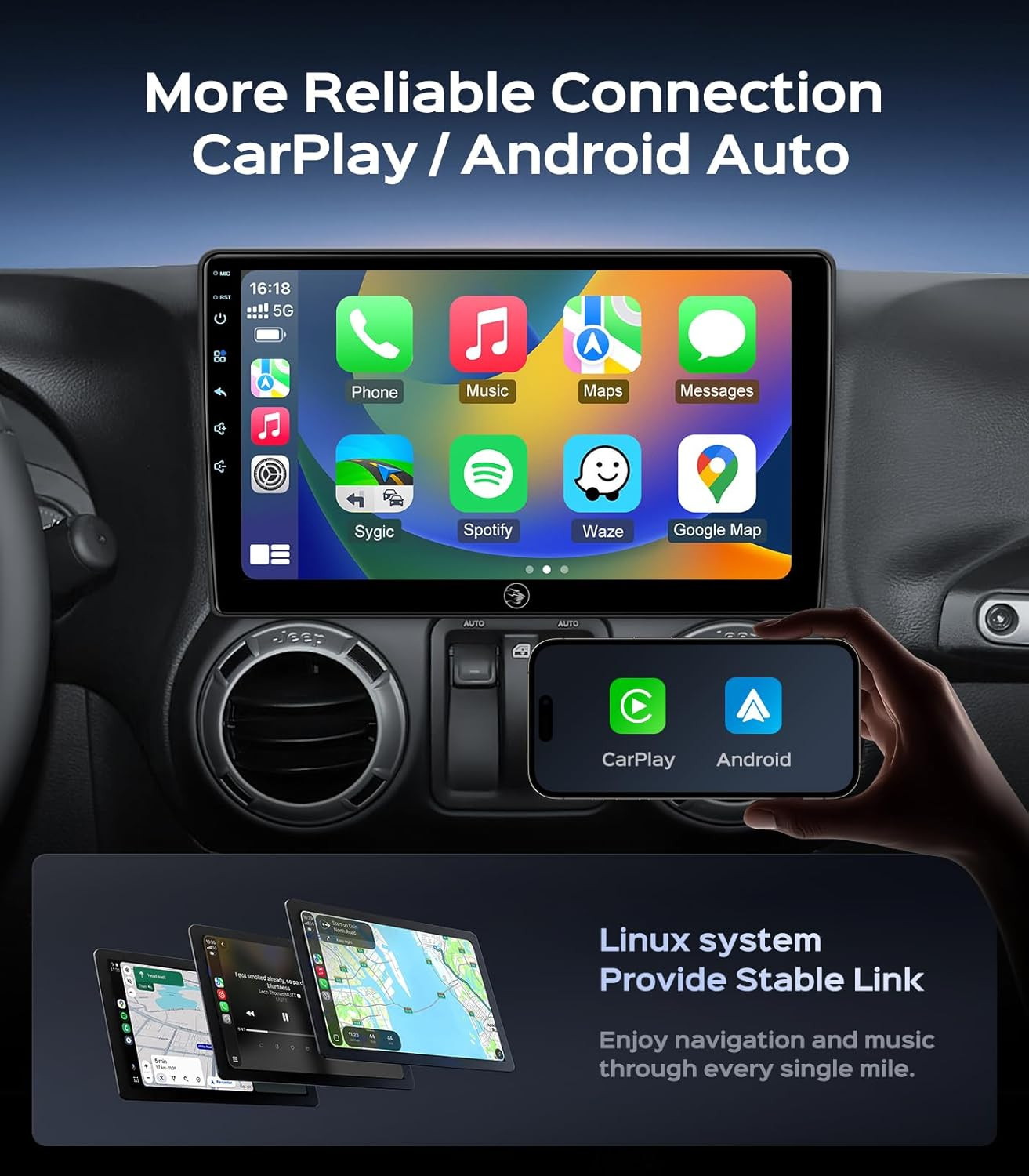 Car Radio Stereo for Jeep Wrangler JK Compass Patriot Liberty | Linux 10.2 Inch