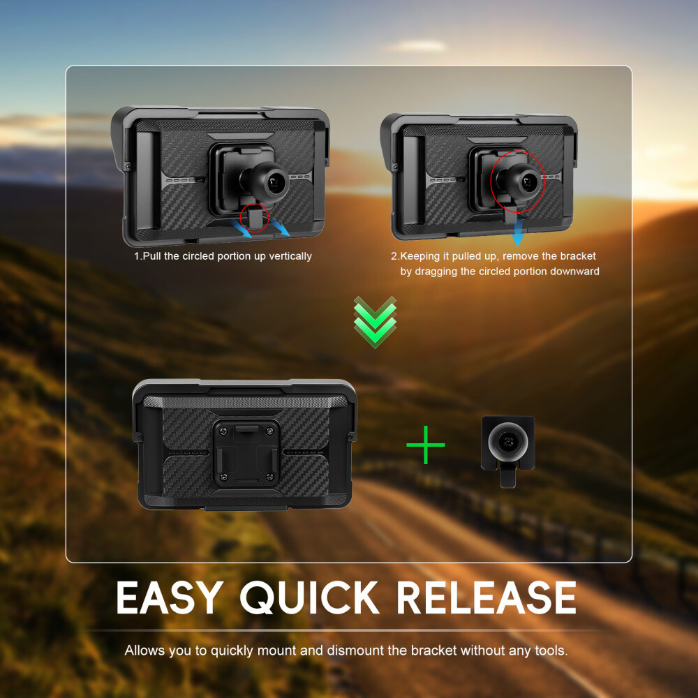 5″ Waterproof Motorcycle Navigator Portable Wireless CarPlay Android Auto Screen