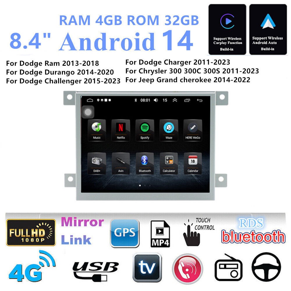 8.4” Car MP5 Player WIFI 4+32G Mirror Link Fit For Dodge Challenger 2015-2023