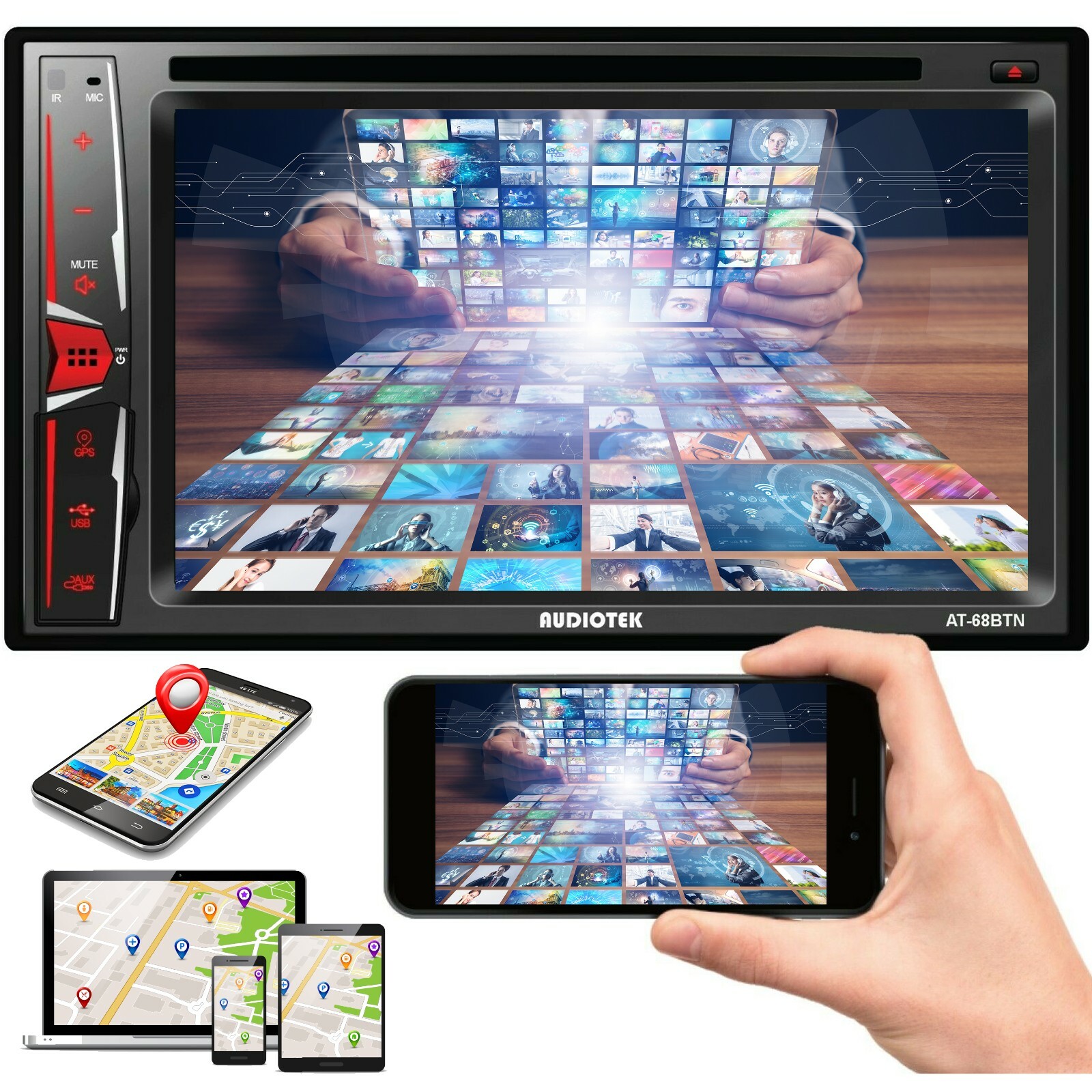 200W 2Din Car 6.2″ DVD CD Touch Screen Radio NAVI Mirror Link For Android & IOS