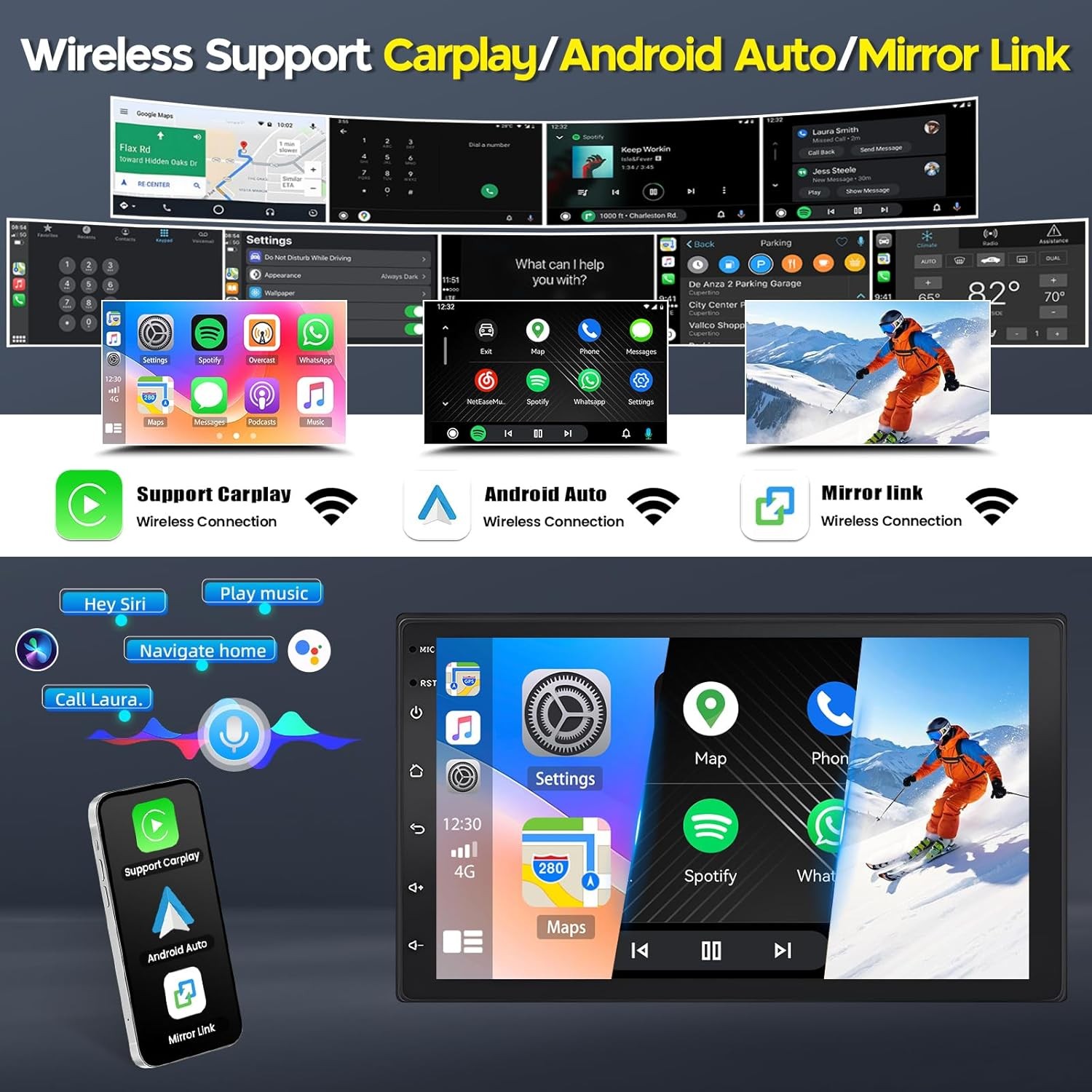 2GB+32GB QLED 10.1″ 2DIN Car Stereo Radio Carplay Android 15 4-core Navi WIFI