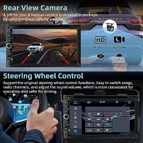 Double Din car Stereo with CD/DVD Player- CarPlay & Android Auto, Car Style-A