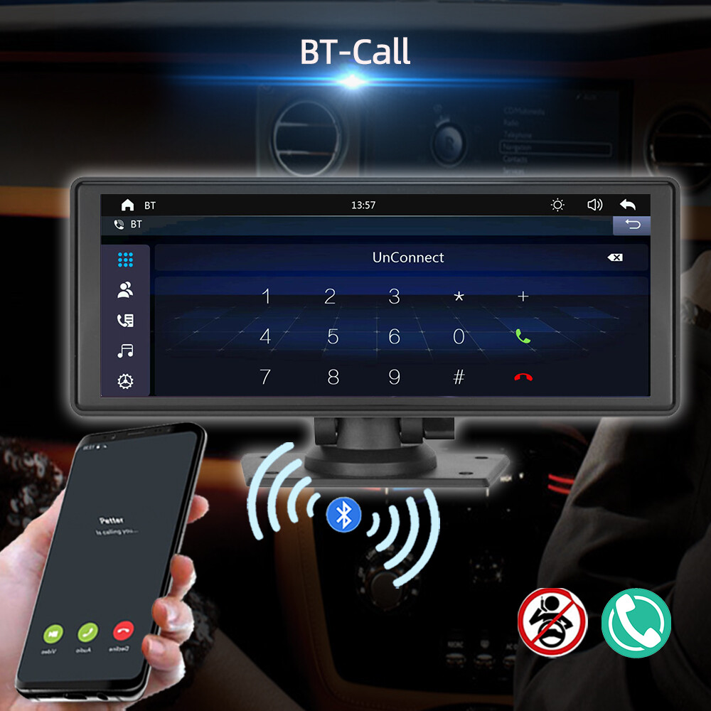 10.26″ Portable Car Stereo Radio IPS Touch Screen Wireless CarPlay Bluetooth FM