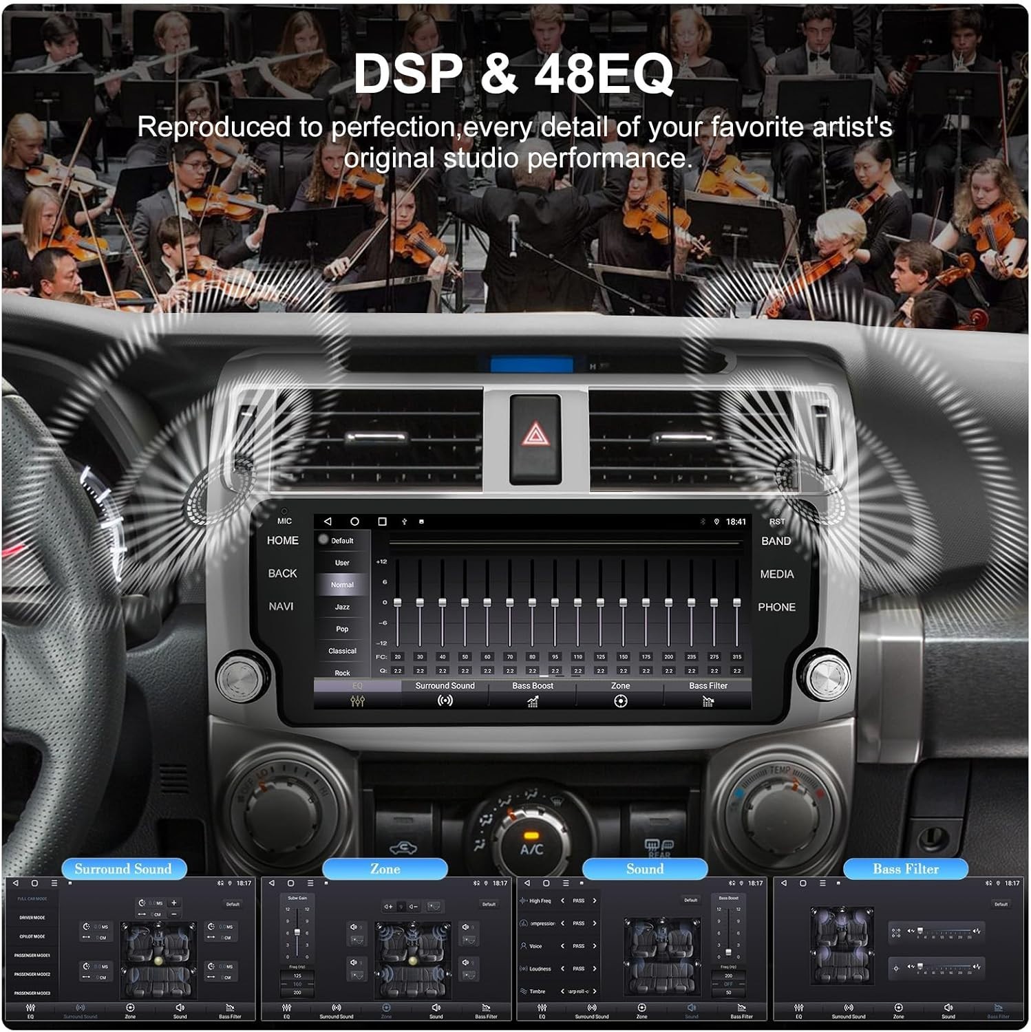 6+128GB Car Radio for 10-19 Toyota 4 Runner 10.33” QLED Screen Wireless CarPlay
