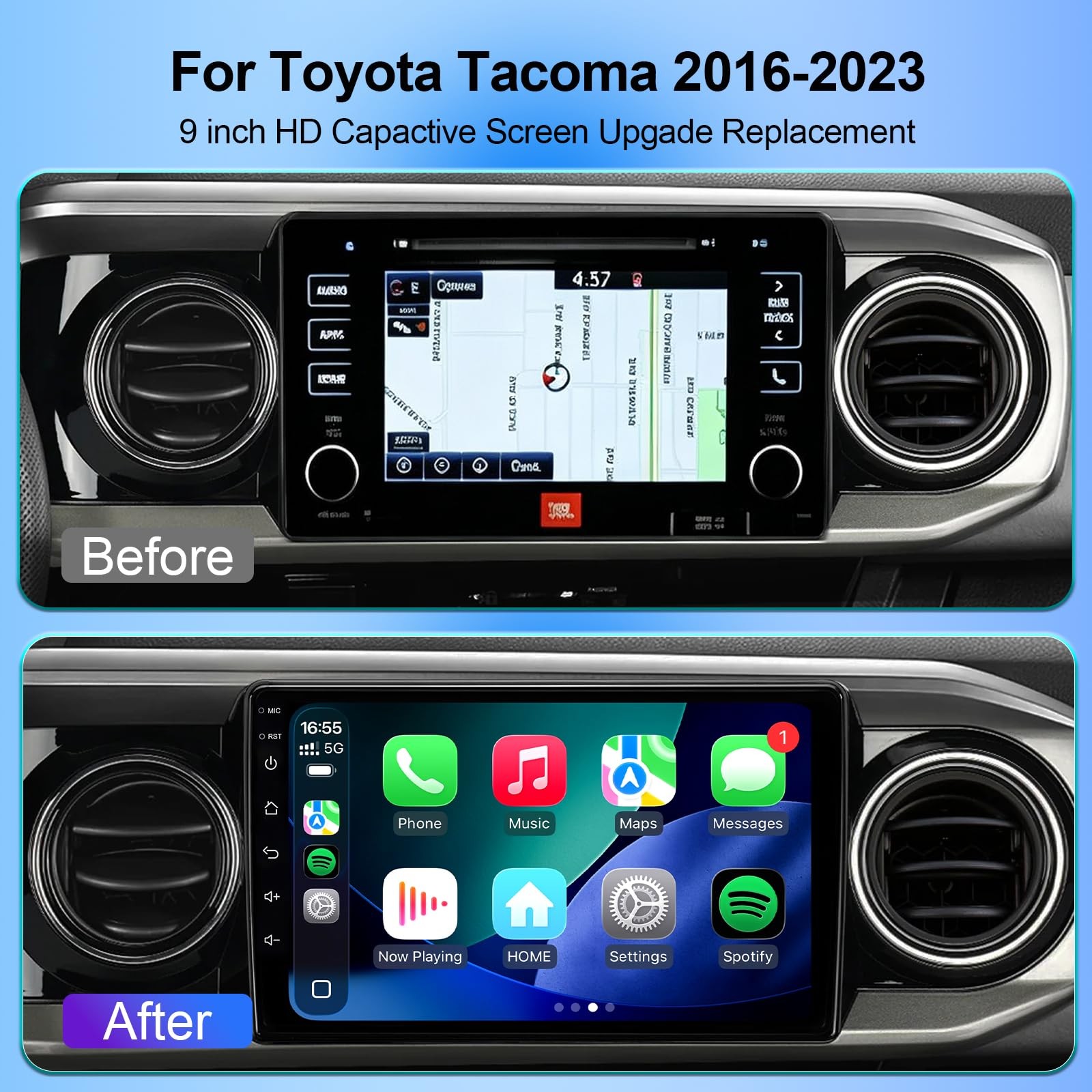 9″ Touchscreen Wireless Carplay Android Auto Stereo for 2016-2023 Toyota Tacoma