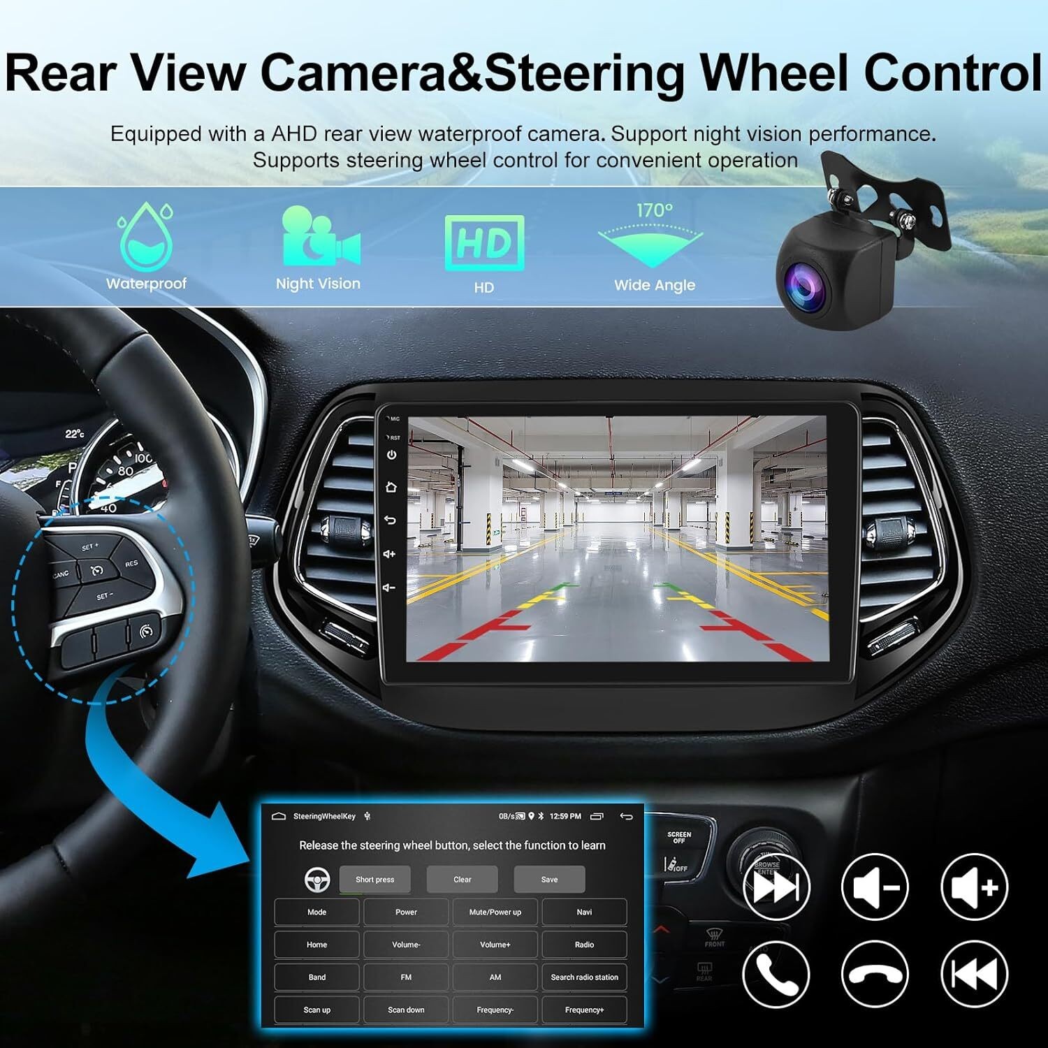 For 2017-2020 Jeep Compass Radio Carplay FM RDS EQ Cam Head Unit