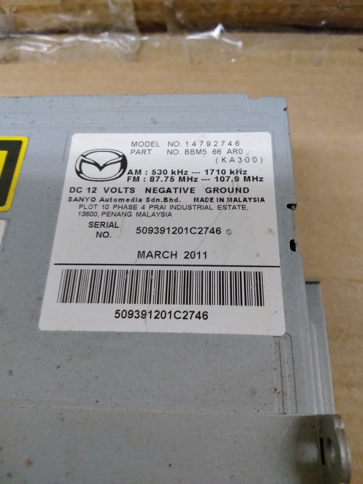 2011 Mazda 3 AM FM Satellite Single CD Radio Receiver BBM566AR0
