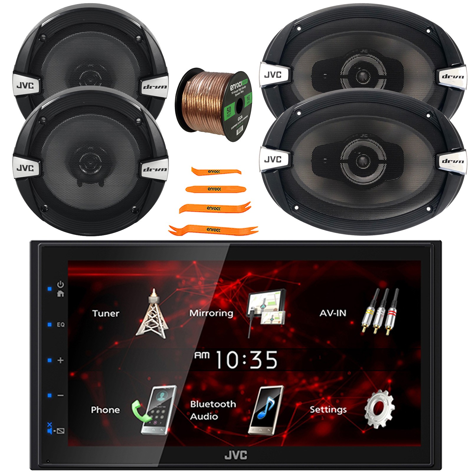 JVC 6.8″ Touchscreen Car Receiver, 2x 6.5″ 300W Speakers, 2x 6×9″ Speakers, Wire