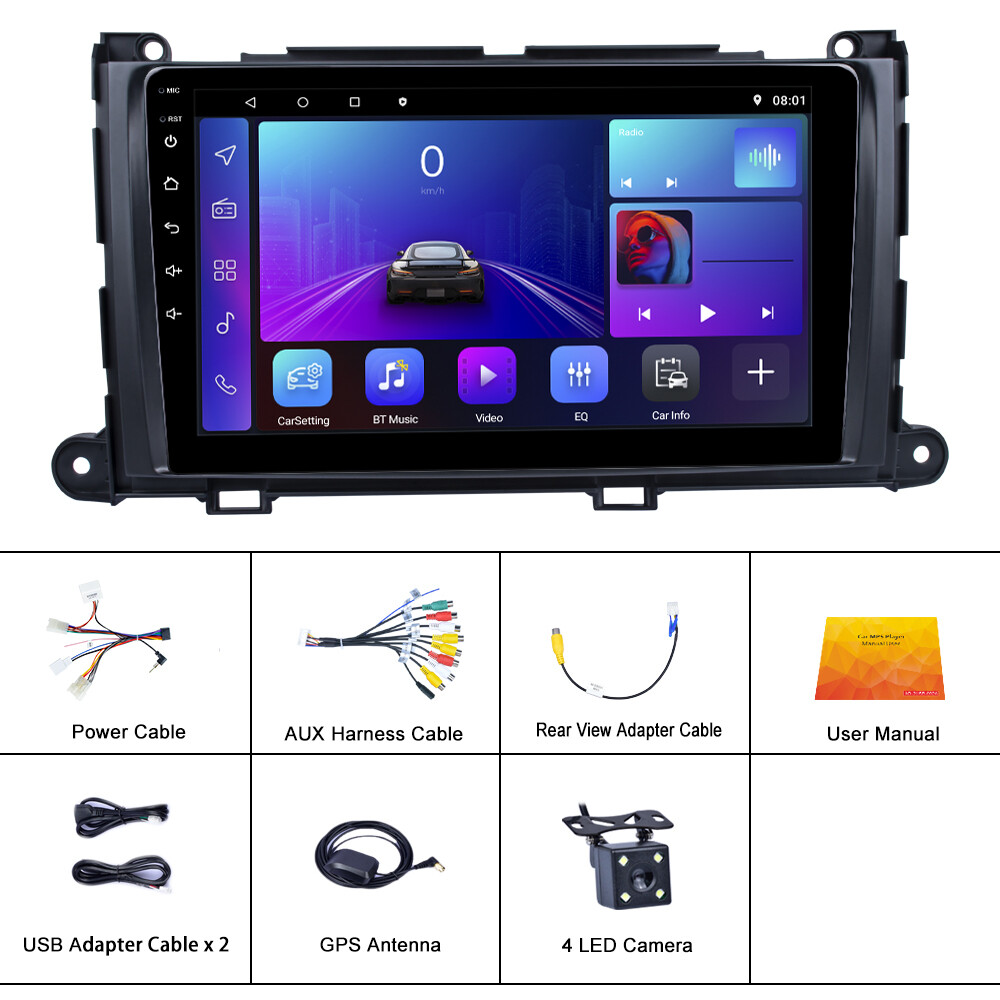 For Toyota Sienna 2011-14 Android 13 Car Stereo Radio GPS NAv Apple Carplay+Cam