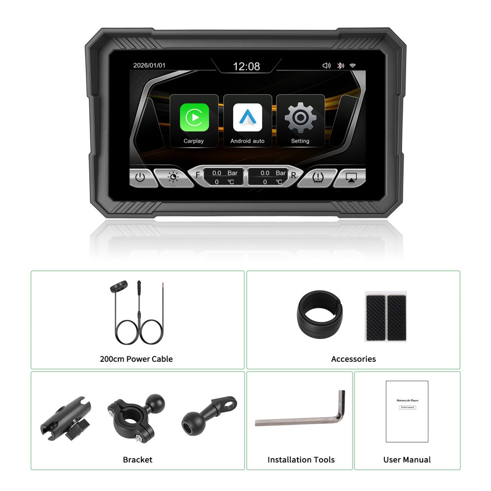 5″ Waterproof Motorcycle Portable Wireless Apple Carplay Android Auto Car Stereo