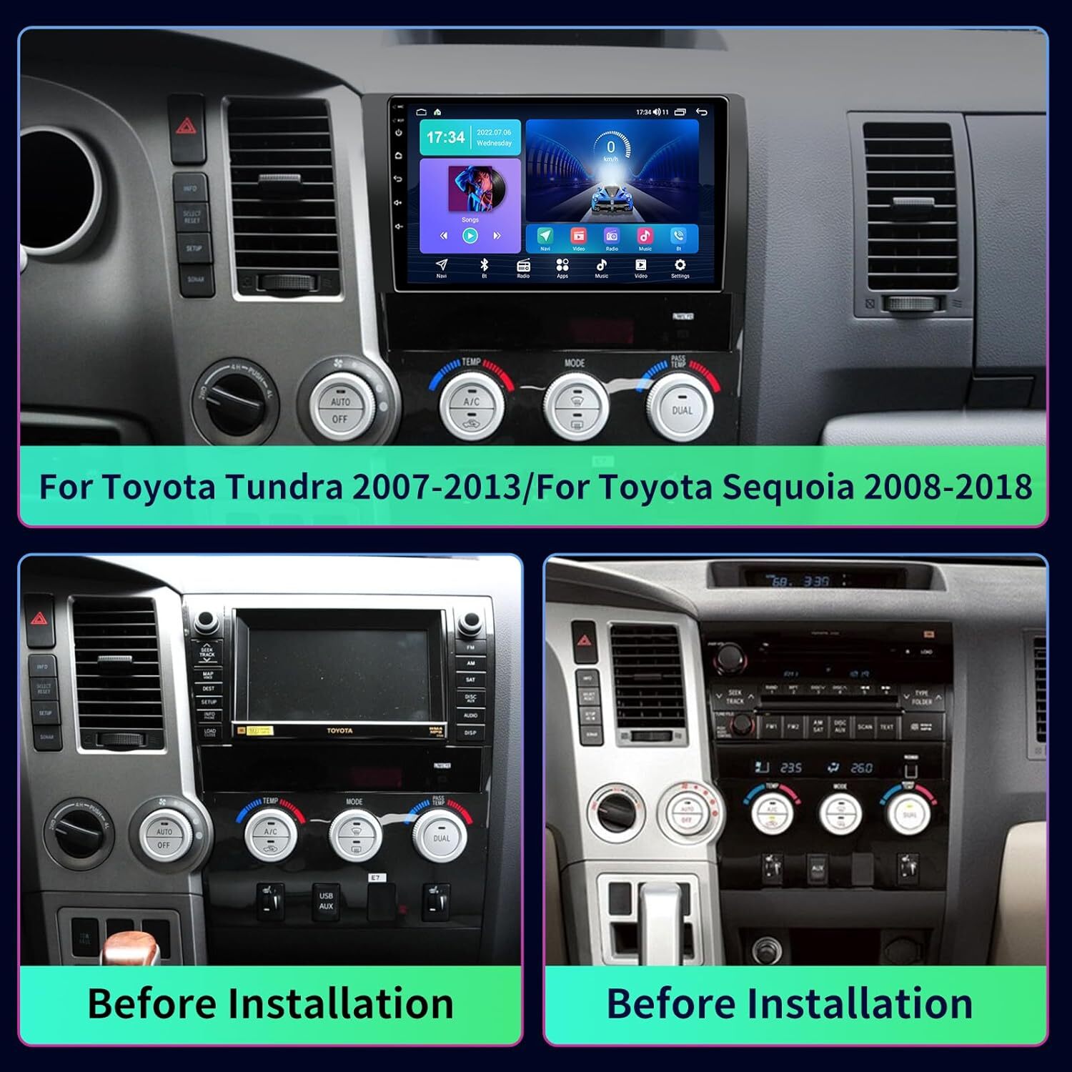 For Toyota Tundra 2007-2013 Sequoia 2008-2019 Android 12 Car BT Stereo GPS Radio