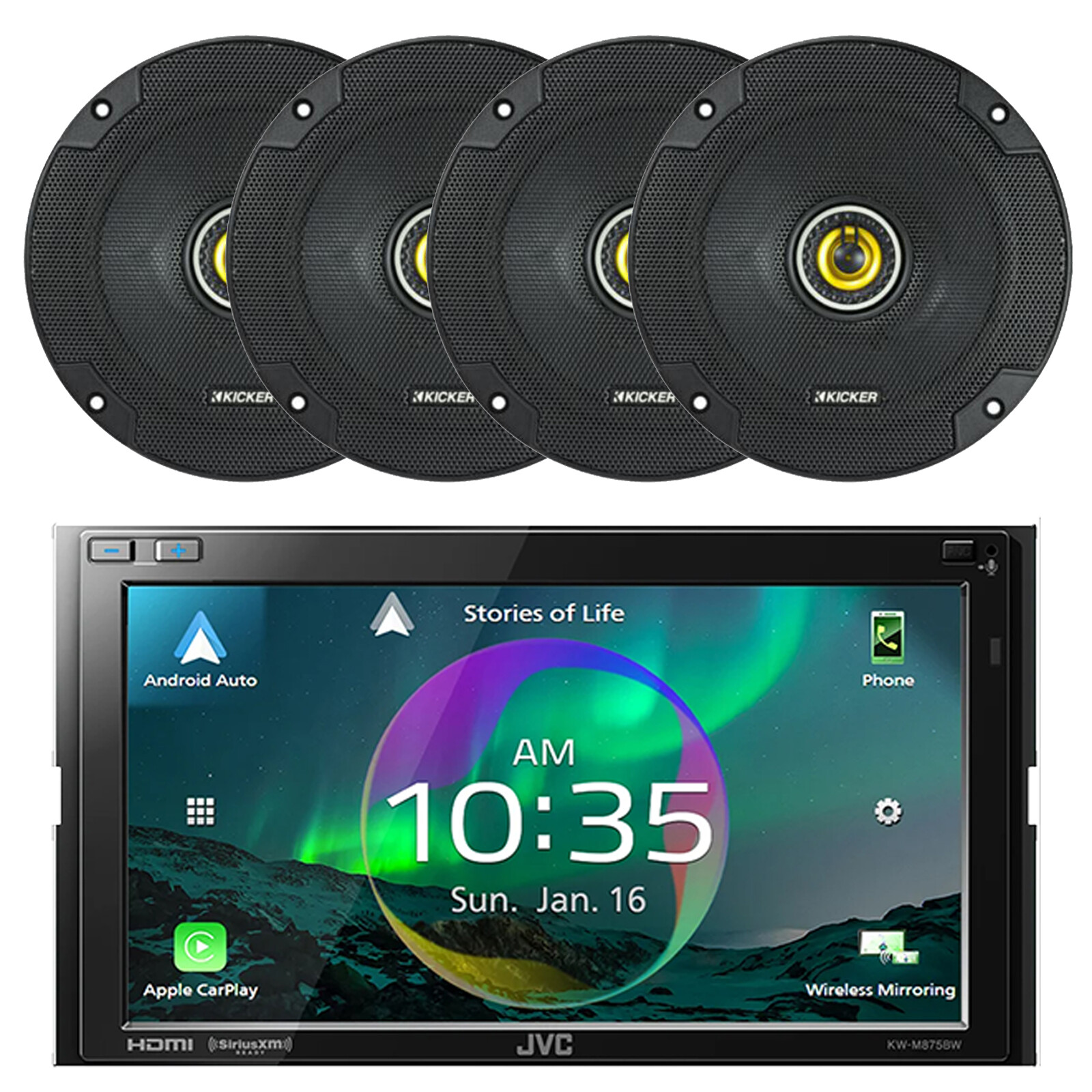 JVC In-Dash 6.8″ Touchscreen HDMI/WiFi Bluetooth Car Radio, 4x 6.5″ 300W Speaker