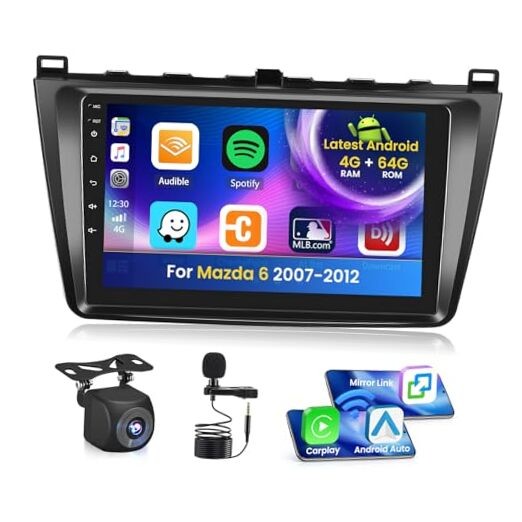4G 64G Radio for Mazda 6 2007-2012 CarPlay Car Stereo Android 15 IPS 9″ 4+64G