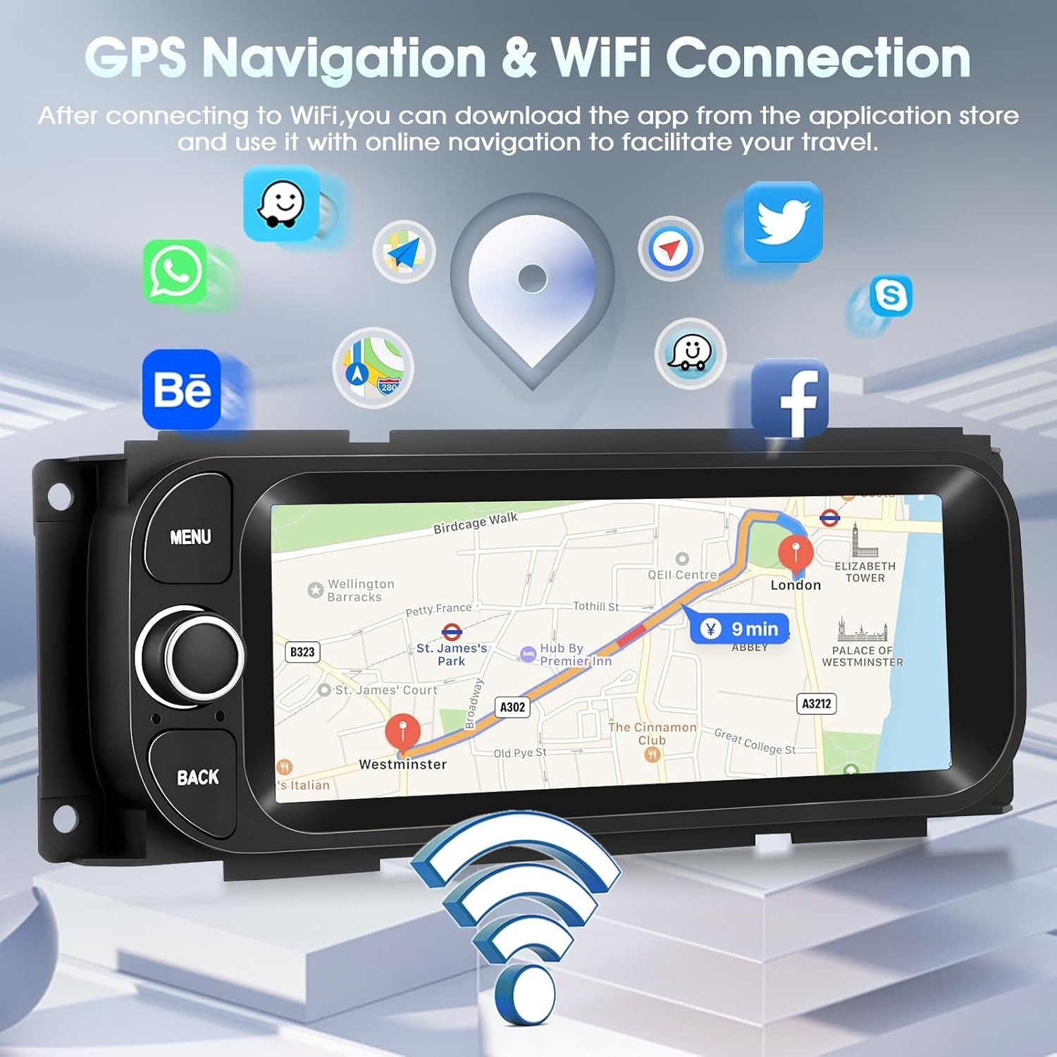 Android 15 Single DIN Car Stereo 6.86″ GPS CarPlay Auto Camera Jeep