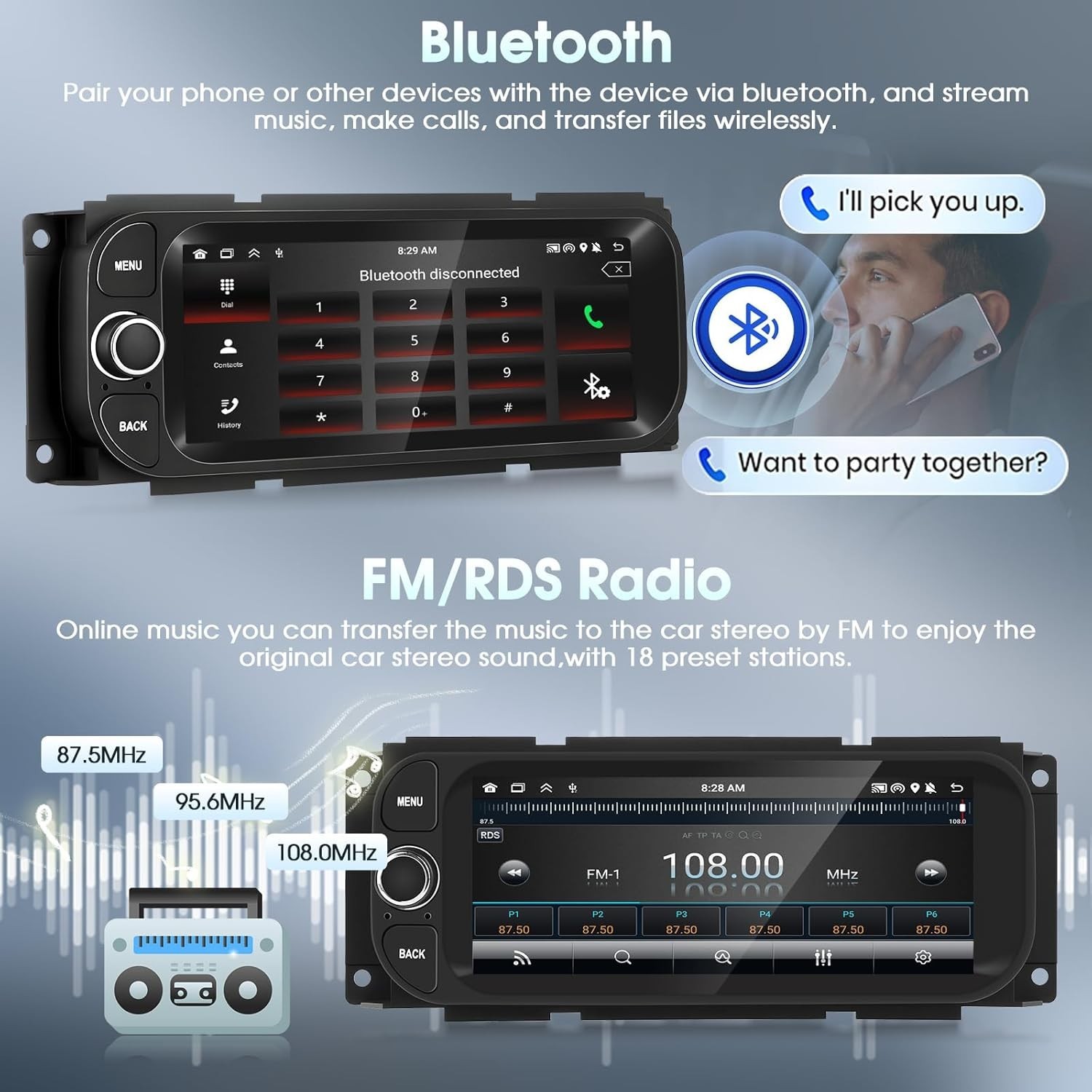 Android 15 Single DIN Car Stereo 6.86″ GPS CarPlay Auto Camera Jeep