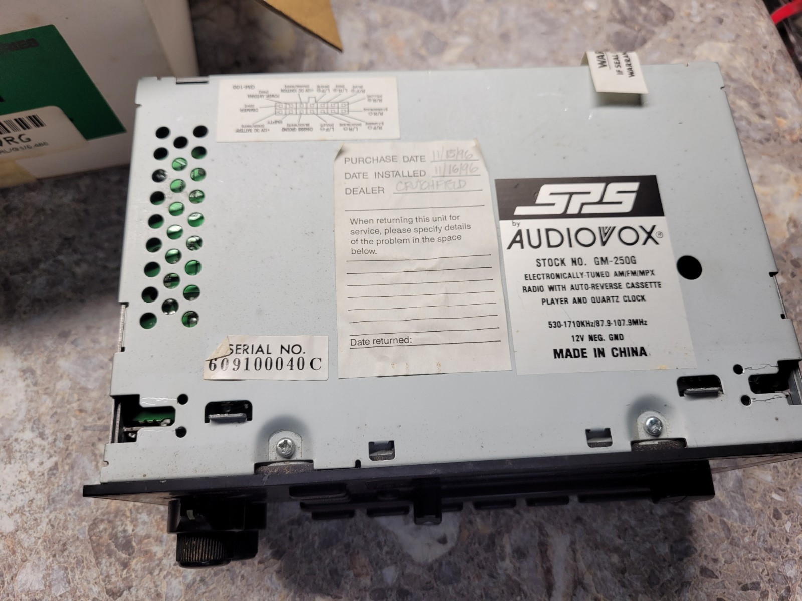 Audivox GM-250 AM/FM/MPX Cassette Radio GM-250G Chevrolet 1990’s with box & acc