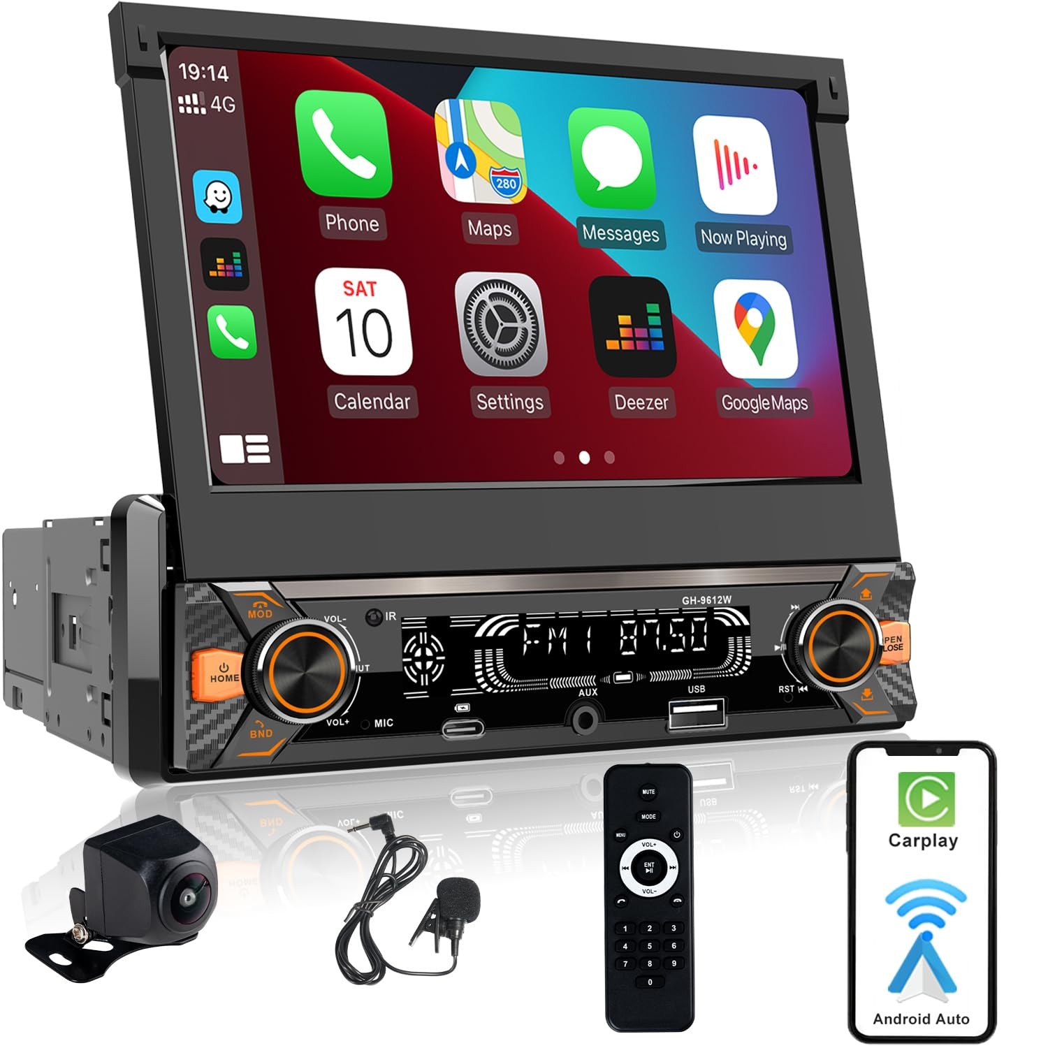 Alondy Single Din Car Radio with Touchscreen (7″ Motorized Flip Out) Compatib…