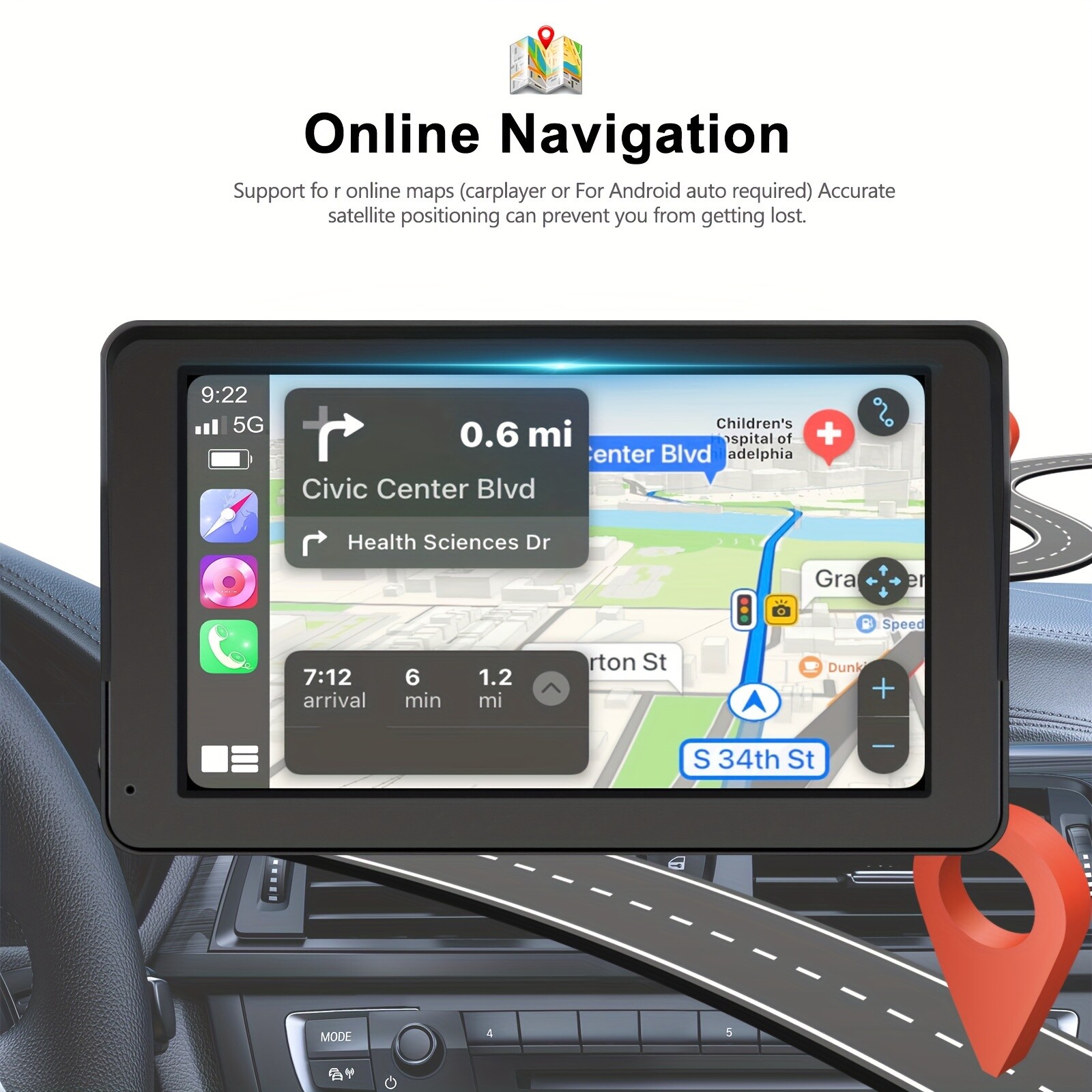 7” Portable Wireless Apple CarPlay Android Auto Touch Screen Car Radio Stereo.