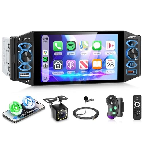 Single Din Car Stereo with Wireless CarPlay & Android Auto | 5 Inch Touch