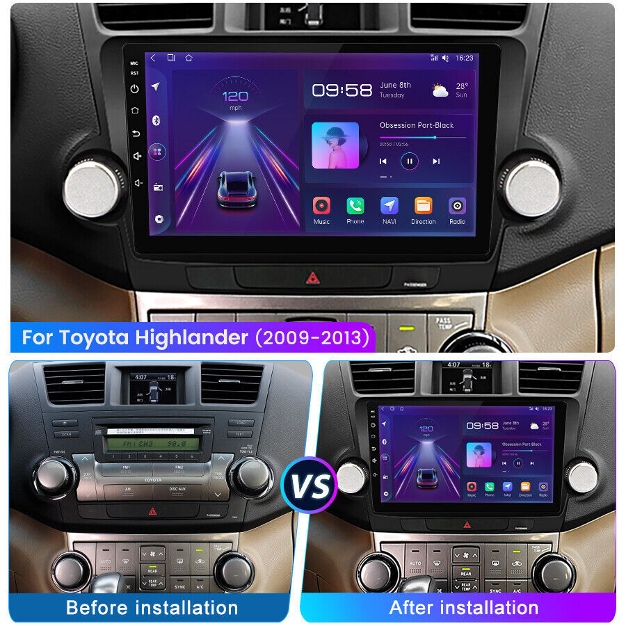 For Toyota Highlander 2008-2013 Android 13 Car Radio JBL Support Backup Cam SWC