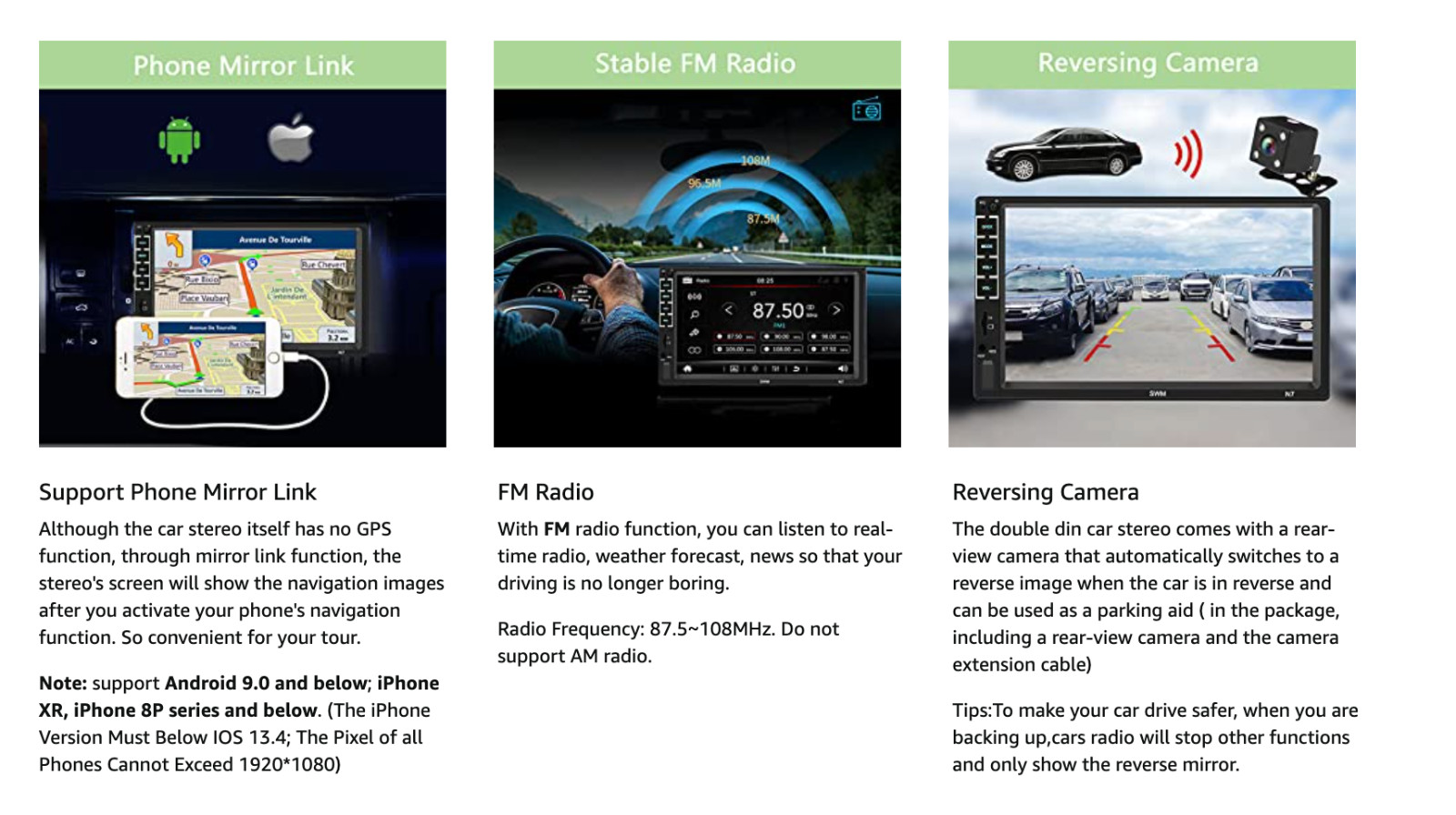 7″Car Stereo Touch Screen Car Audio Receiver Double Din FM Radio Bluetooth Video