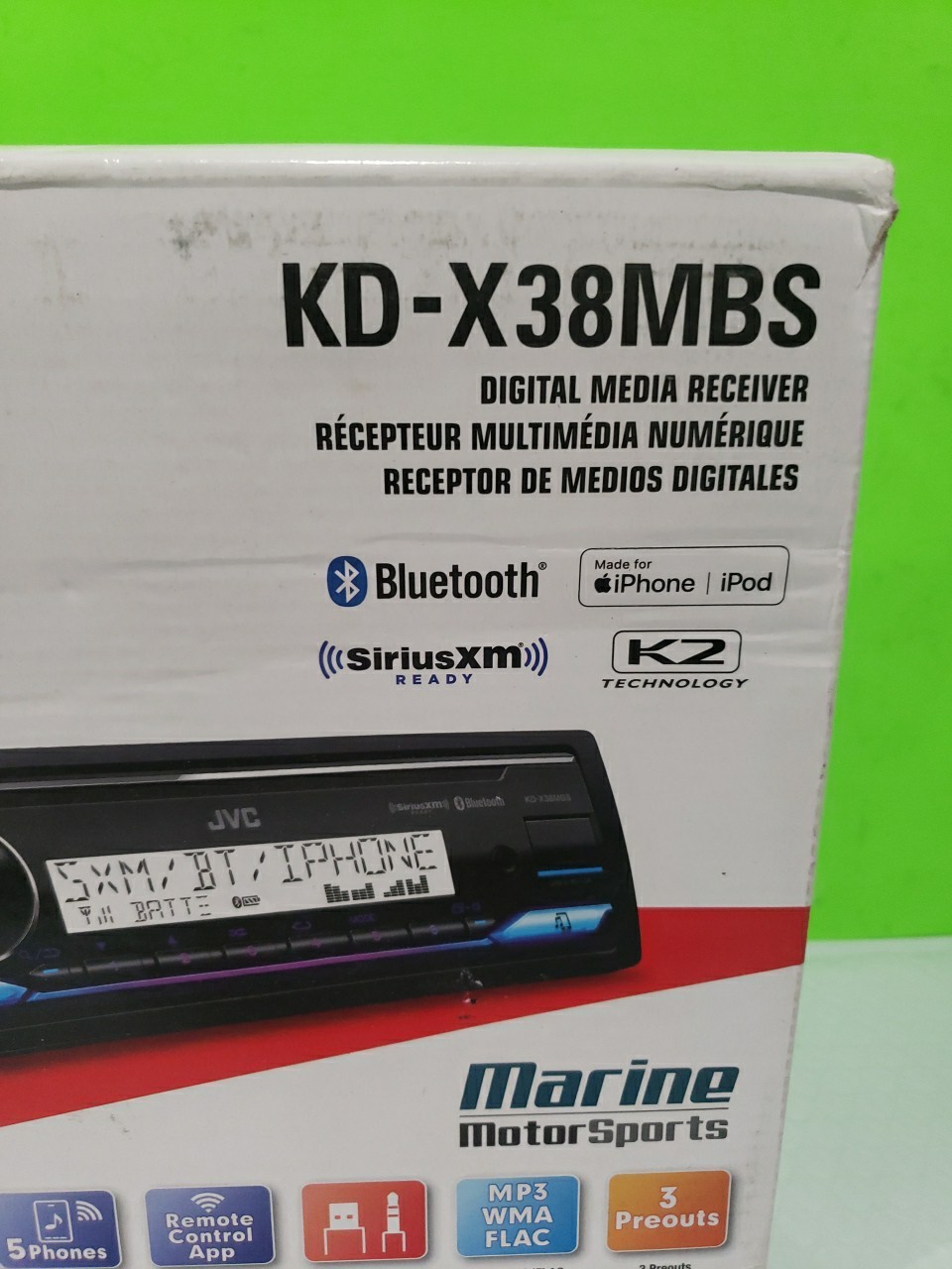 JVC KD-X38MBS Single DIN Marine MotorSport Bluetooth USB AUX LED Stereo Receiver