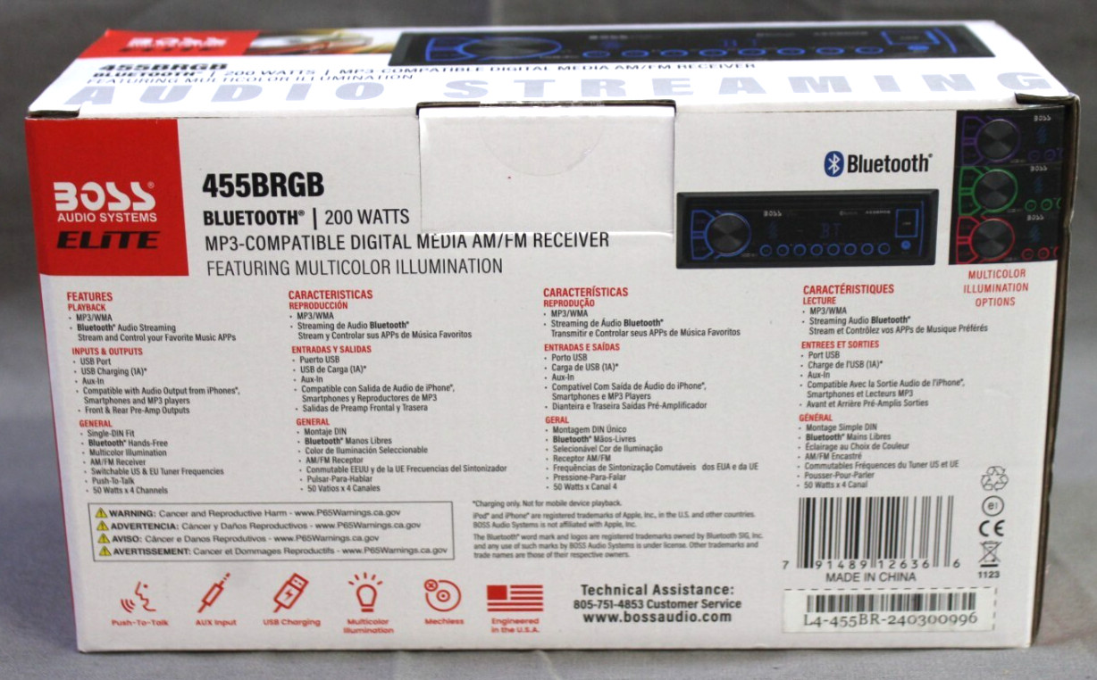 Boss Audio Systems: Elite ~ 455BRGB ~ Bluetooth Car Stereo ~ New In Box