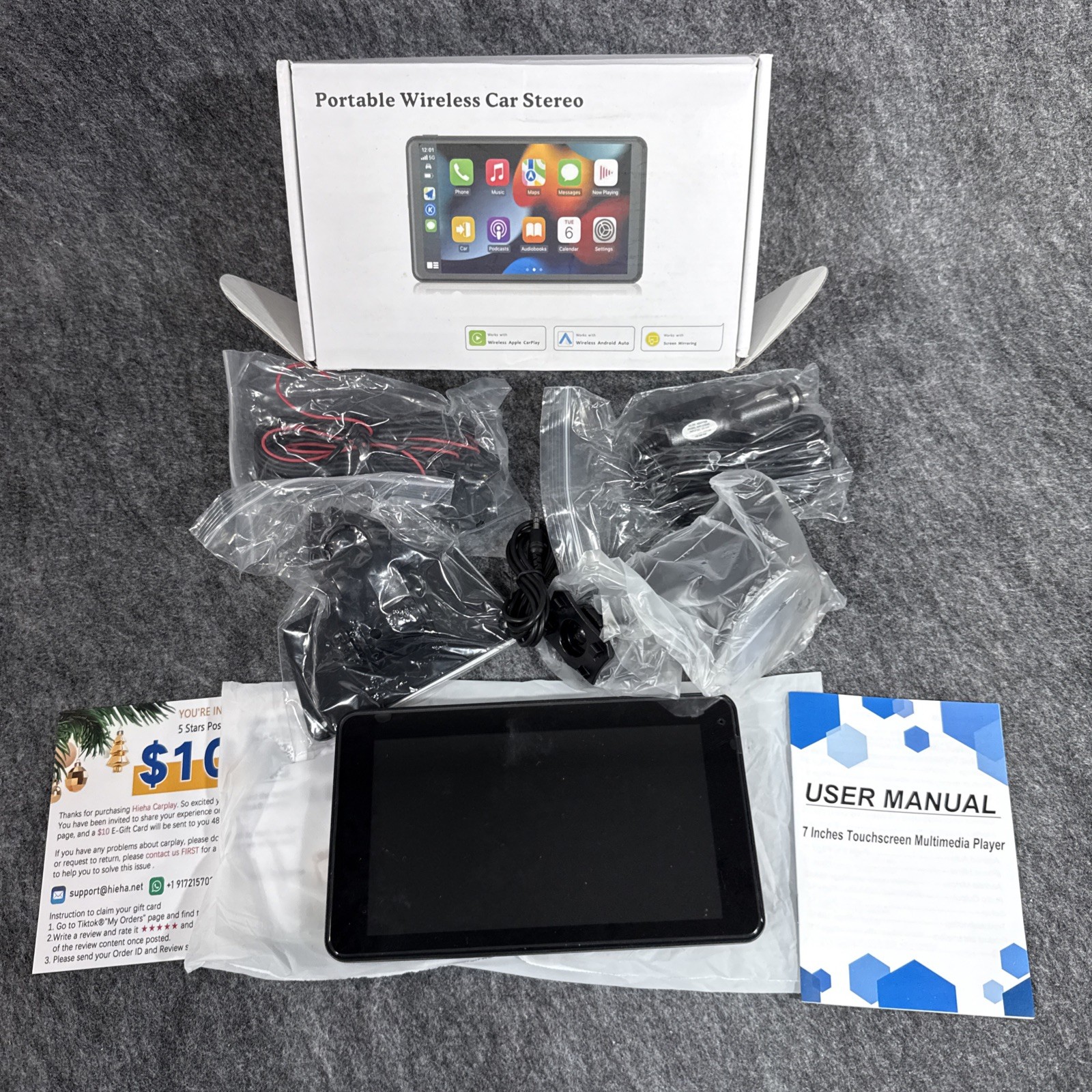 Portable Wireless Car Stereo, 7″ Screen, UPGRADED + Apple Carplay, Android Auto
