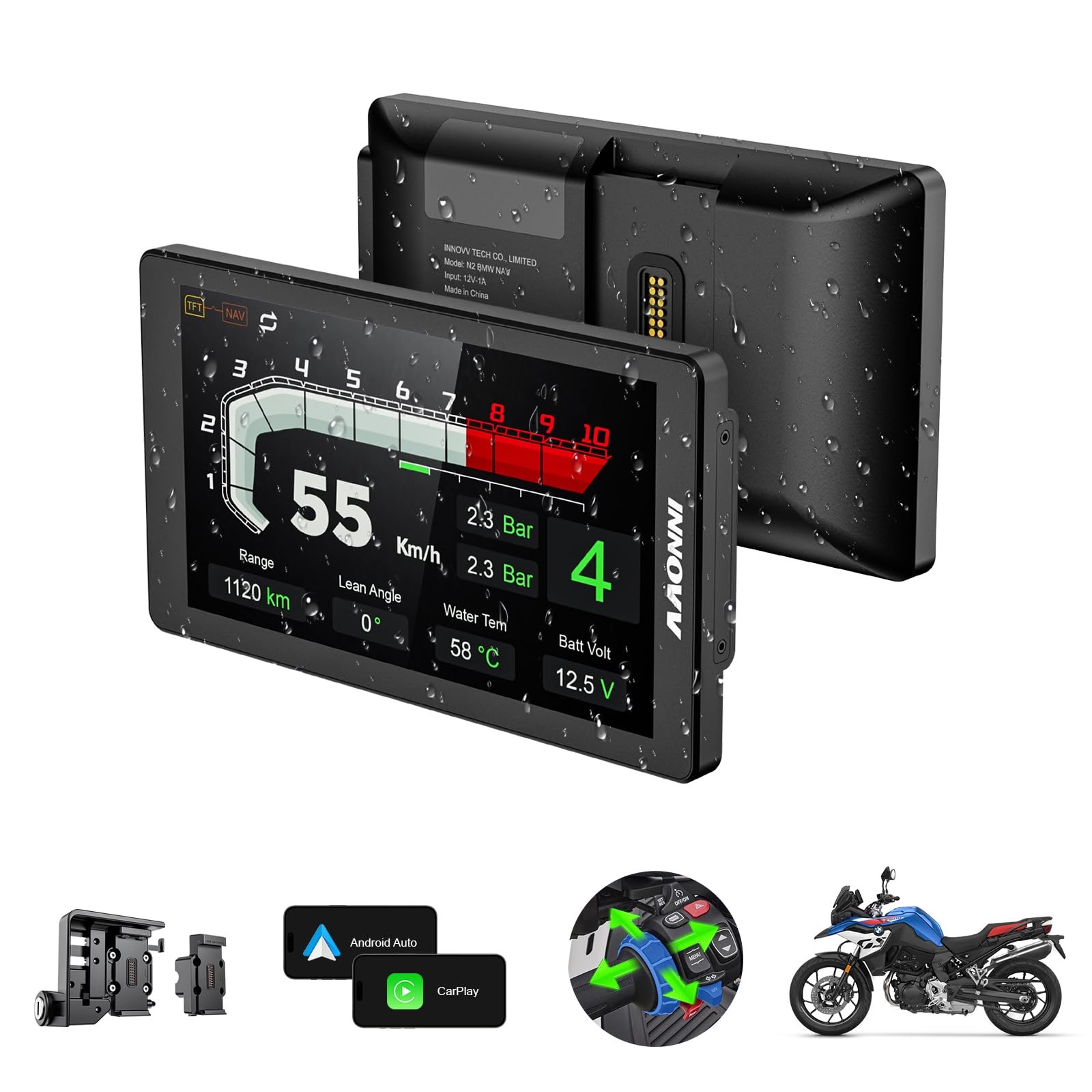 INNOVV N2 for BMW Motorcycle Wireless CarPlay & Android Auto, 6.5″ Touch Scre…